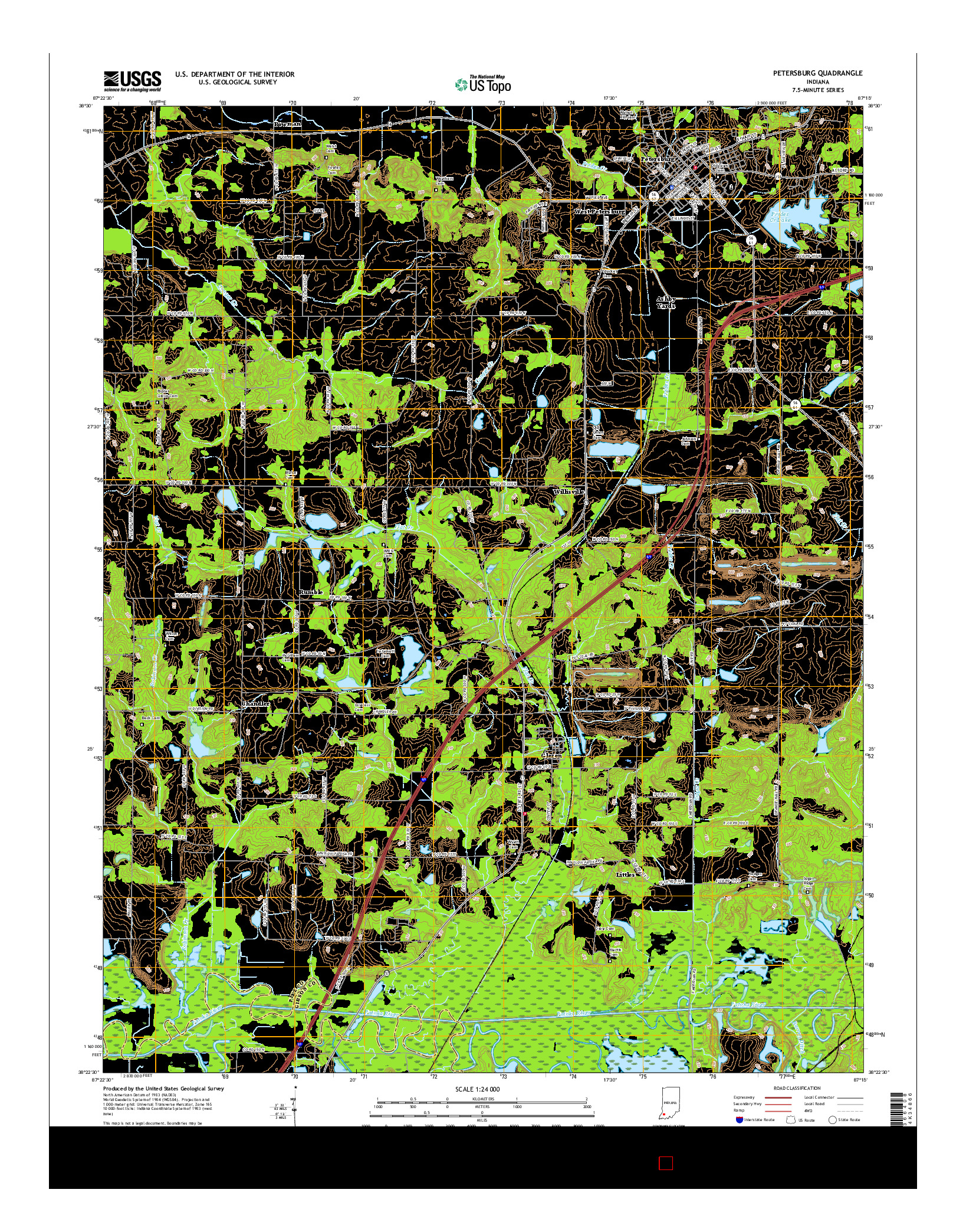 USGS US TOPO 7.5-MINUTE MAP FOR PETERSBURG, IN 2016