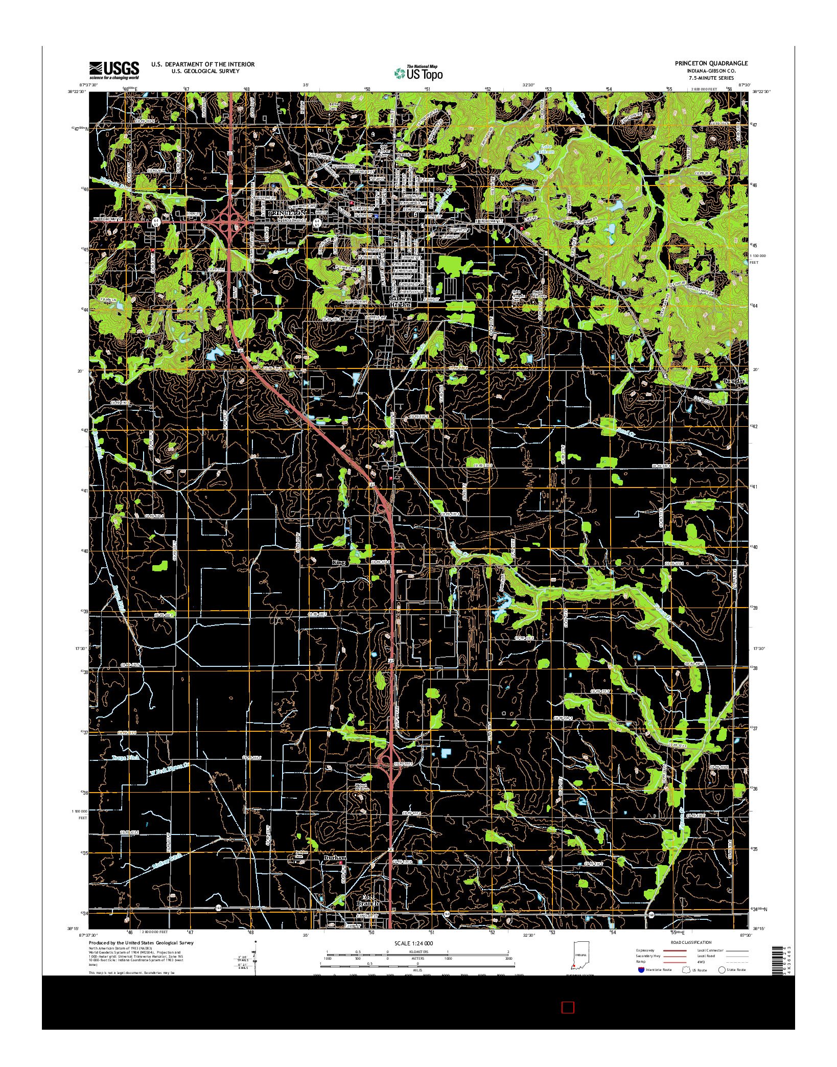 USGS US TOPO 7.5-MINUTE MAP FOR PRINCETON, IN 2016