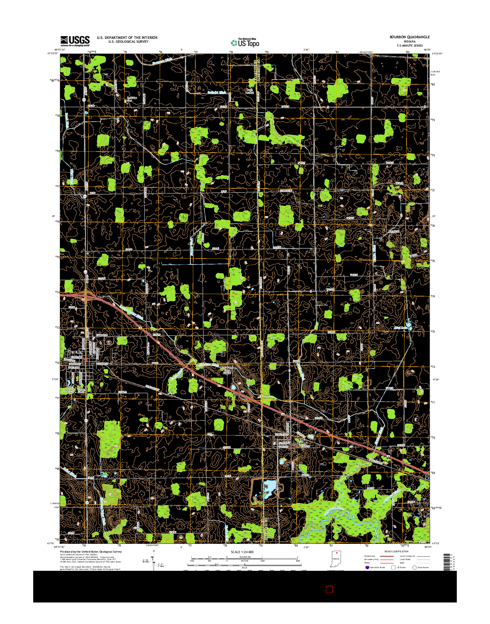 USGS US TOPO 7.5-MINUTE MAP FOR BOURBON, IN 2016