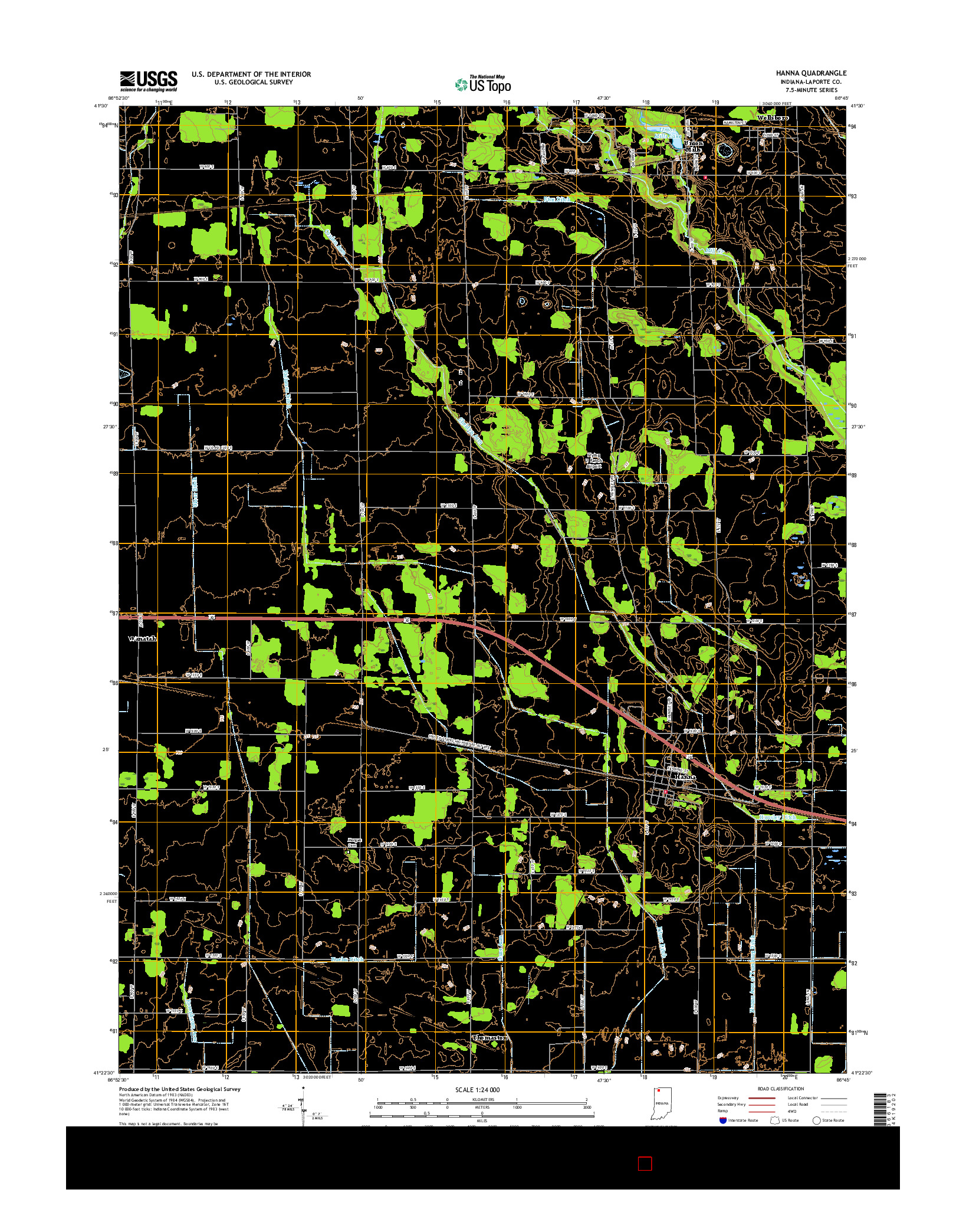 USGS US TOPO 7.5-MINUTE MAP FOR HANNA, IN 2016