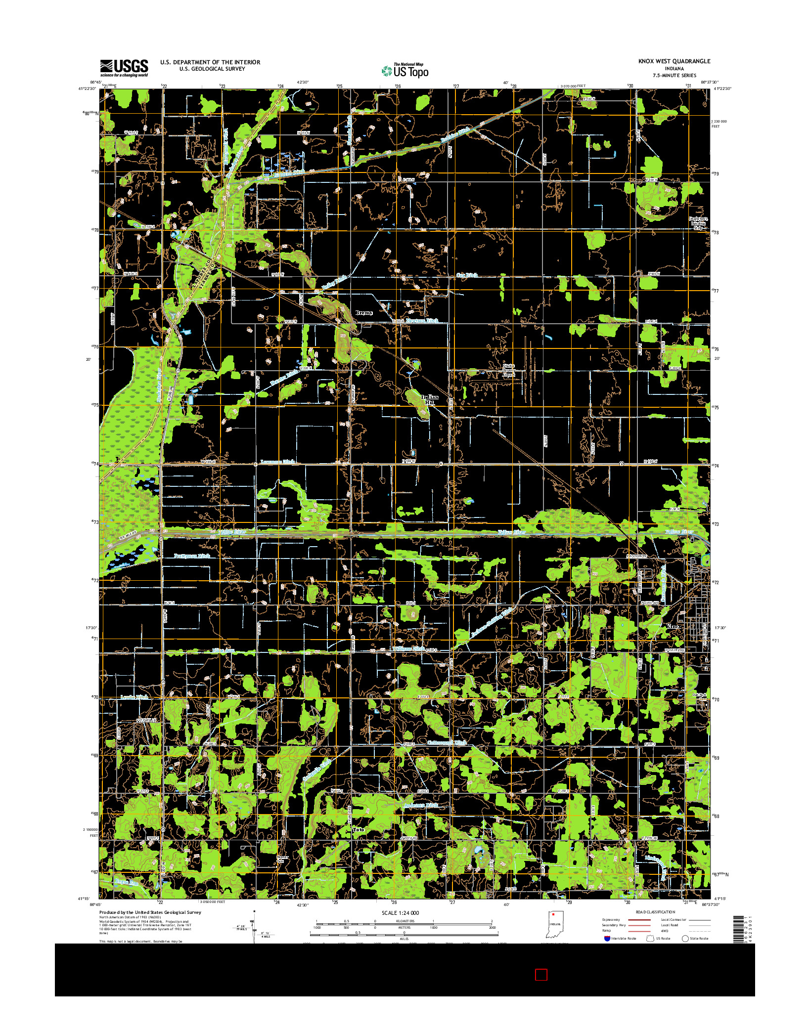 USGS US TOPO 7.5-MINUTE MAP FOR KNOX WEST, IN 2016