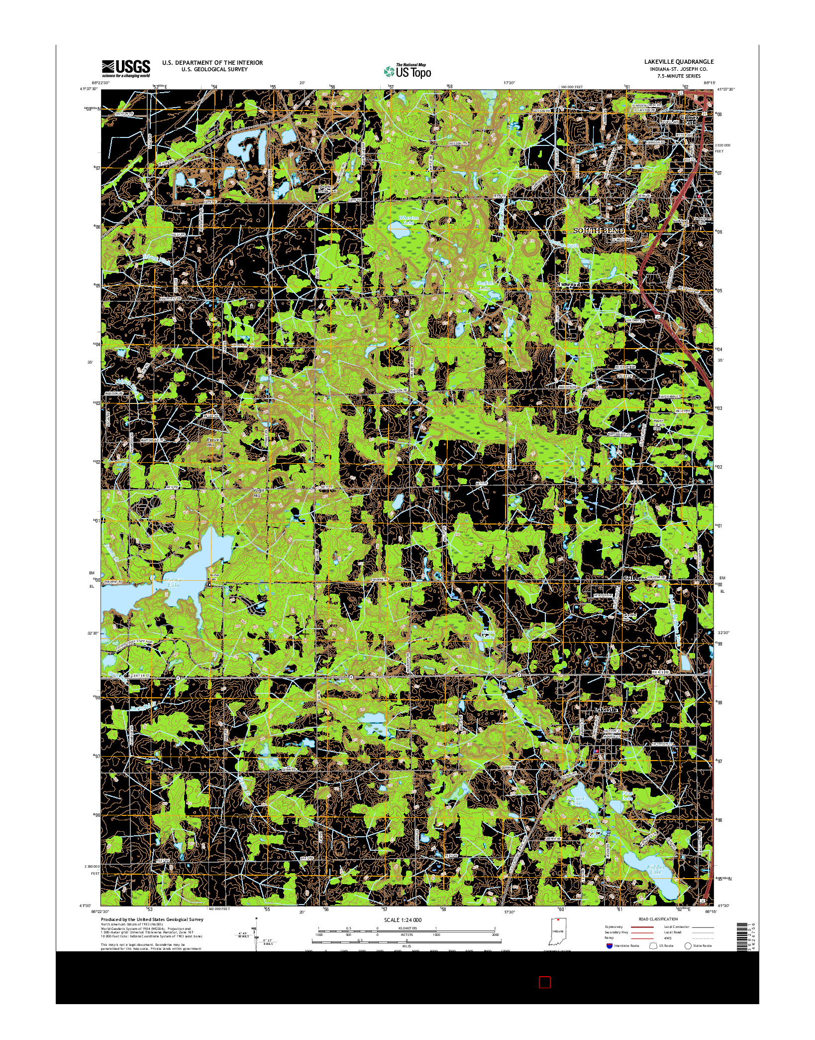 USGS US TOPO 7.5-MINUTE MAP FOR LAKEVILLE, IN 2016