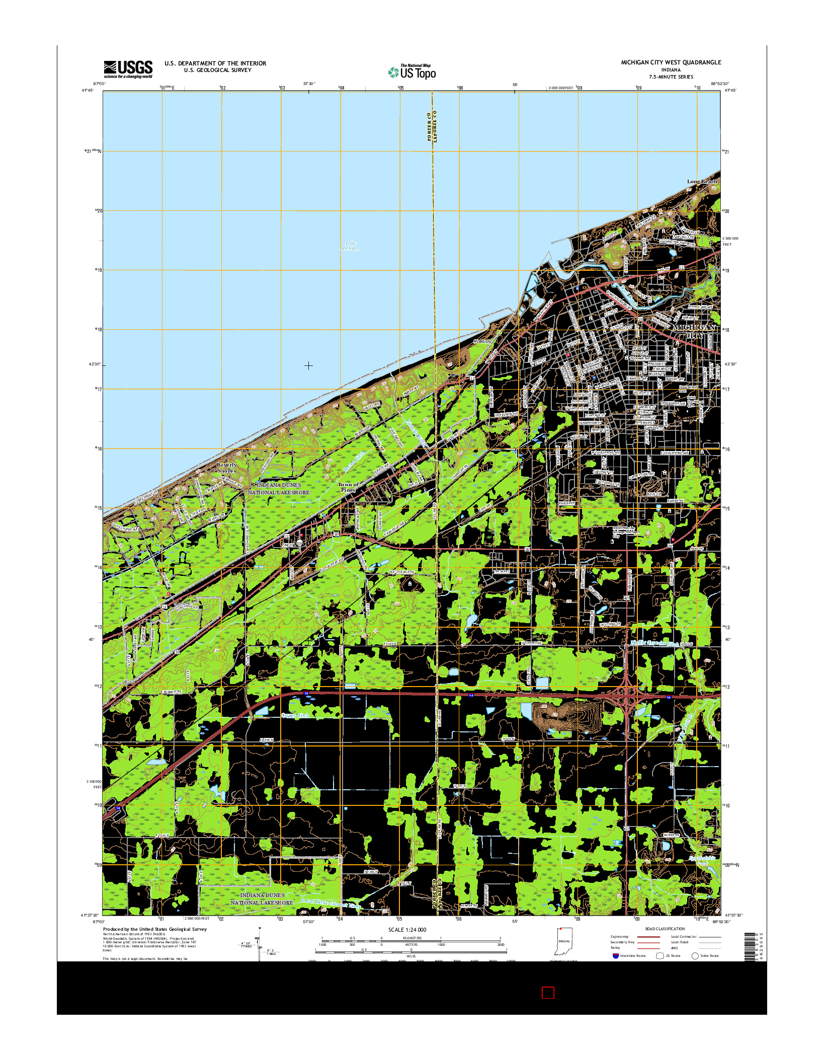 USGS US TOPO 7.5-MINUTE MAP FOR MICHIGAN CITY WEST, IN 2016