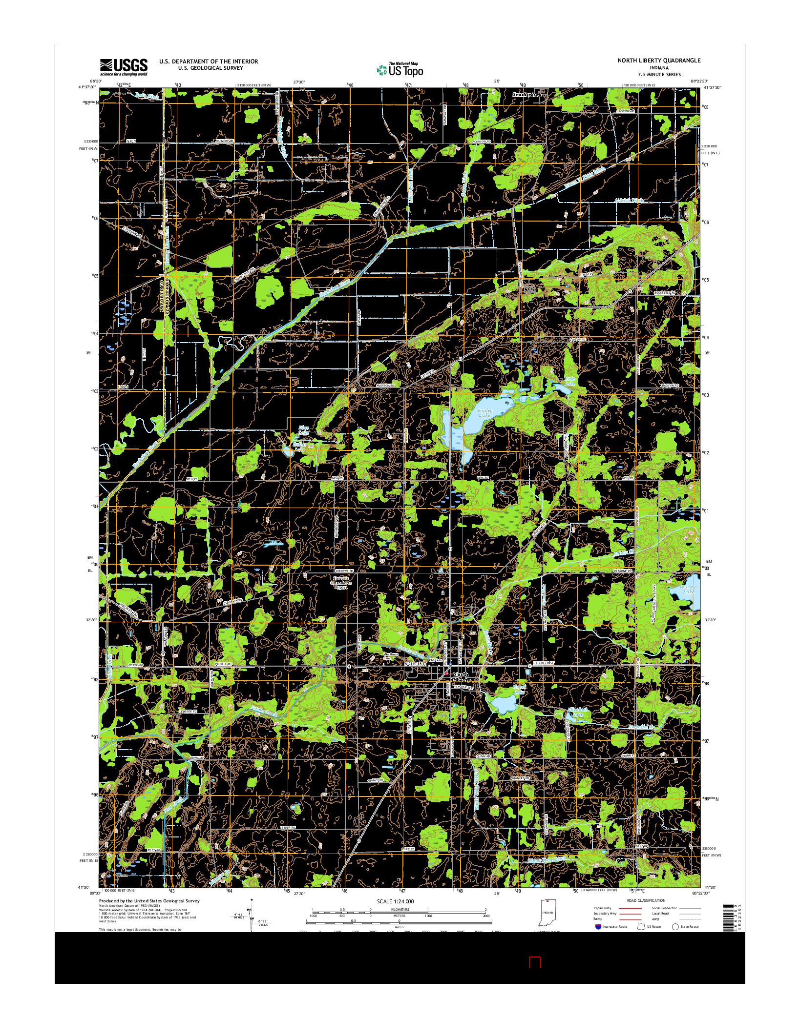 USGS US TOPO 7.5-MINUTE MAP FOR NORTH LIBERTY, IN 2016