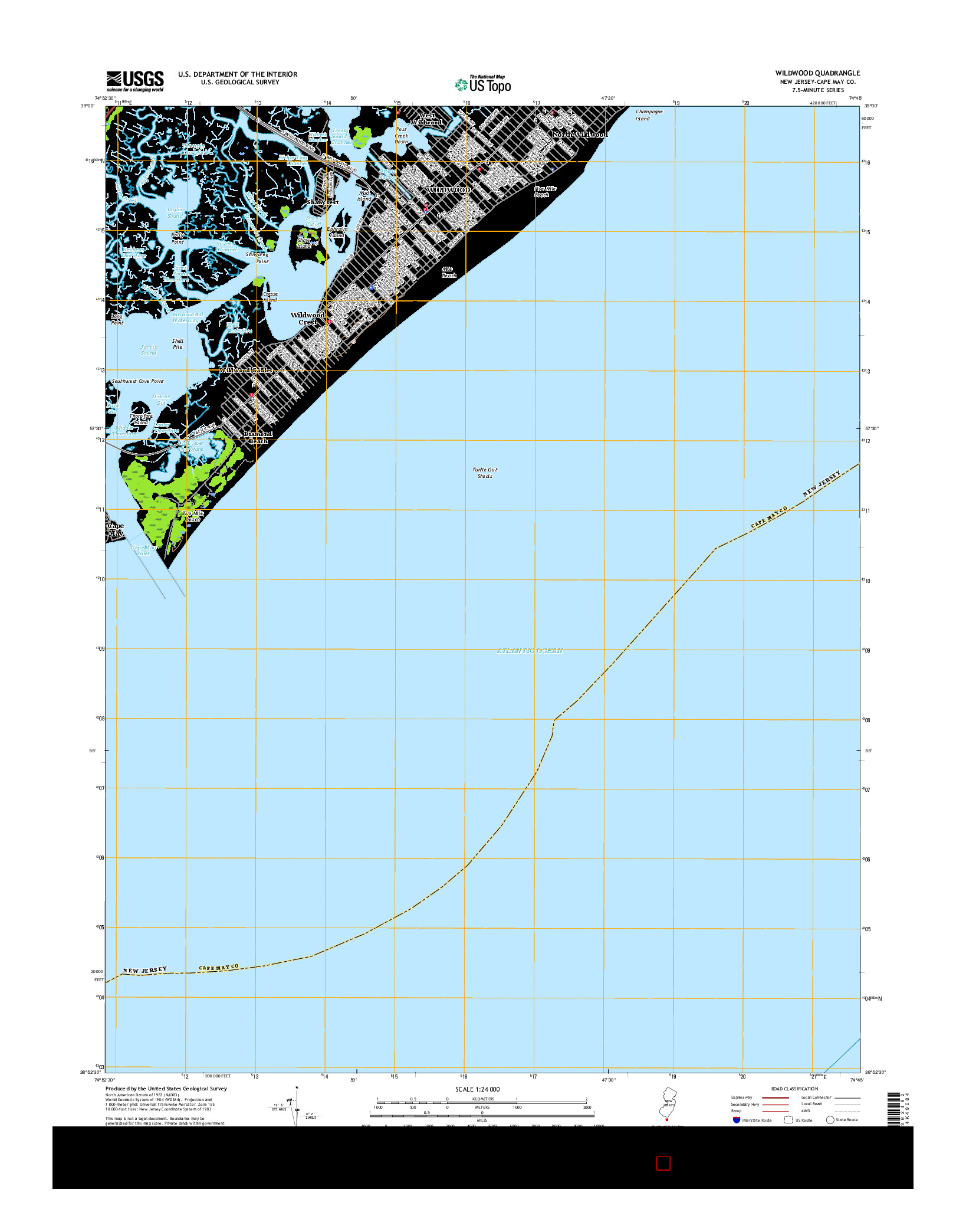 USGS US TOPO 7.5-MINUTE MAP FOR WILDWOOD, NJ 2016