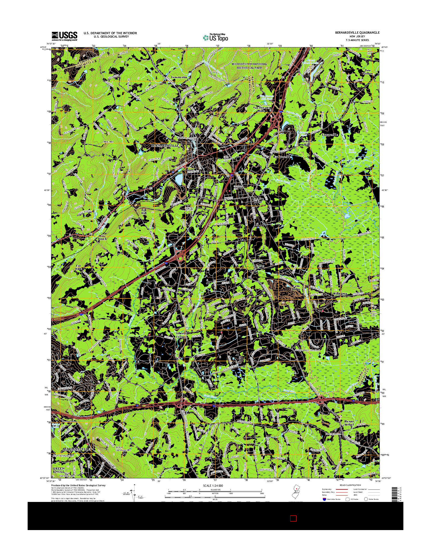 USGS US TOPO 7.5-MINUTE MAP FOR BERNARDSVILLE, NJ 2016