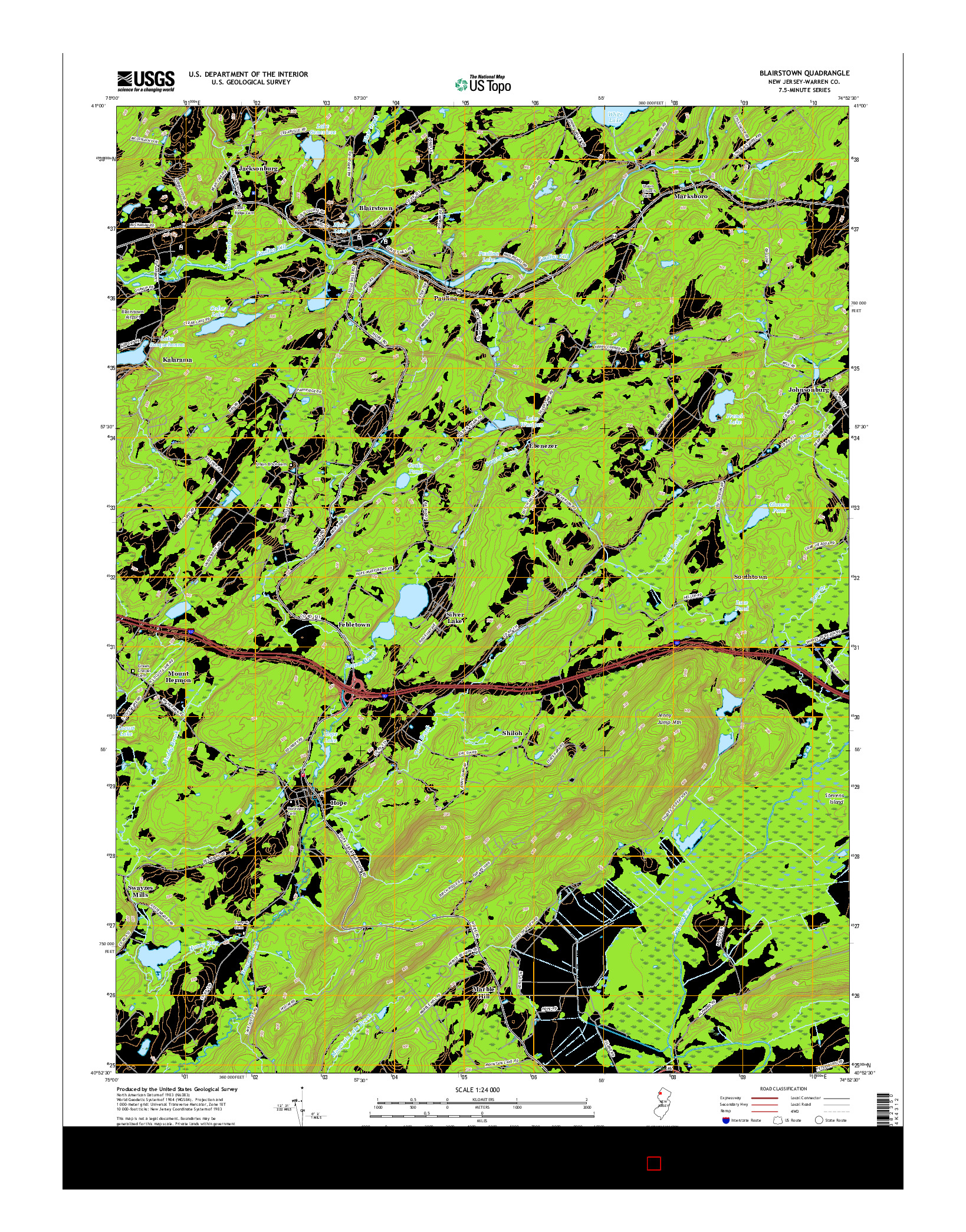 USGS US TOPO 7.5-MINUTE MAP FOR BLAIRSTOWN, NJ 2016
