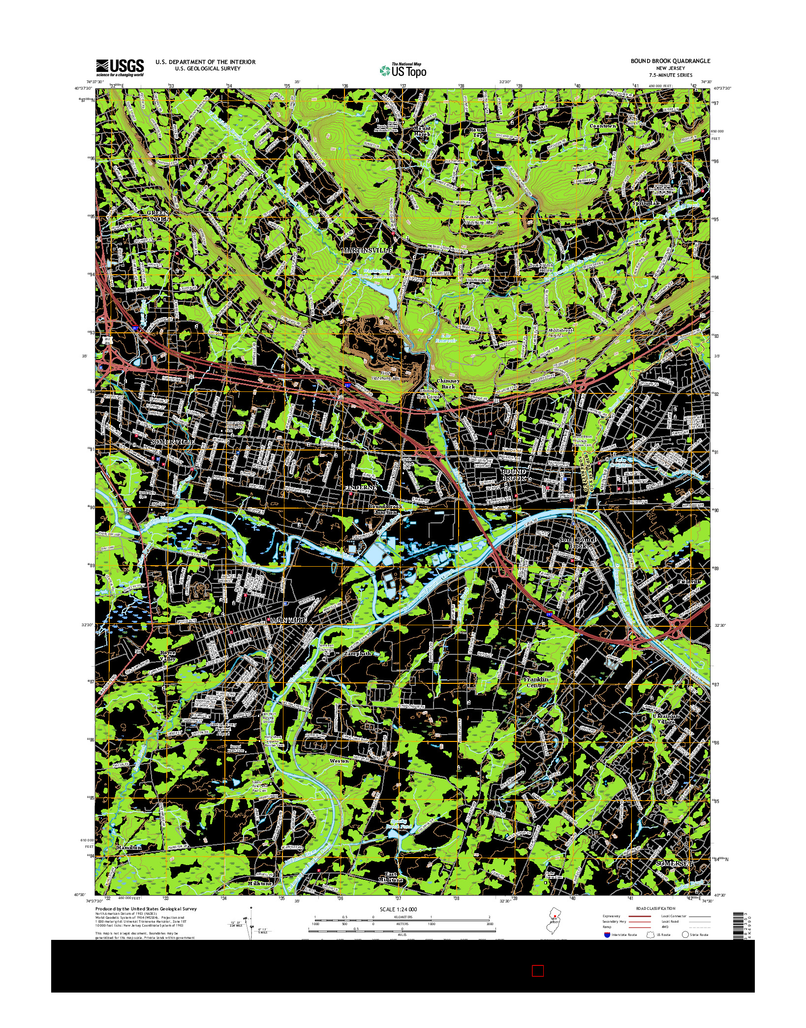 USGS US TOPO 7.5-MINUTE MAP FOR BOUND BROOK, NJ 2016