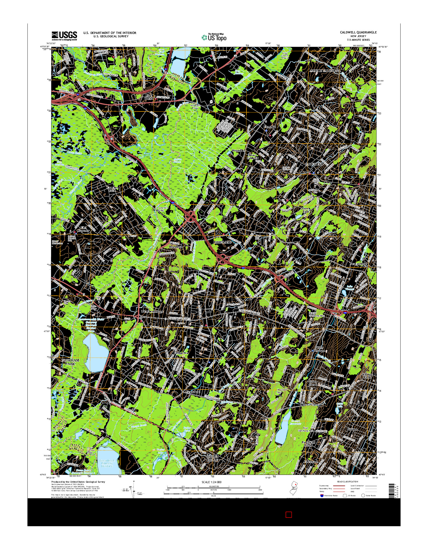 USGS US TOPO 7.5-MINUTE MAP FOR CALDWELL, NJ 2016