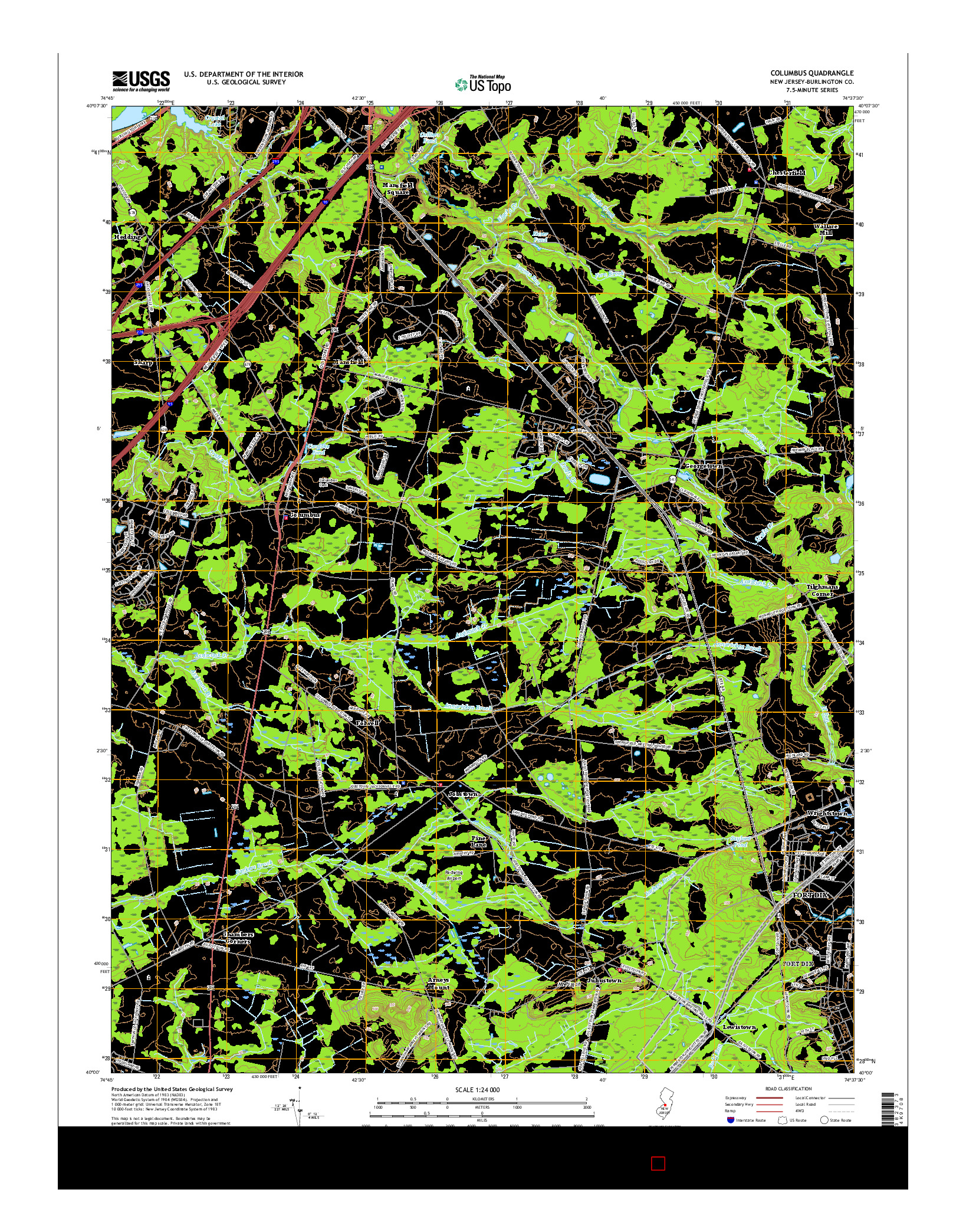 USGS US TOPO 7.5-MINUTE MAP FOR COLUMBUS, NJ 2016