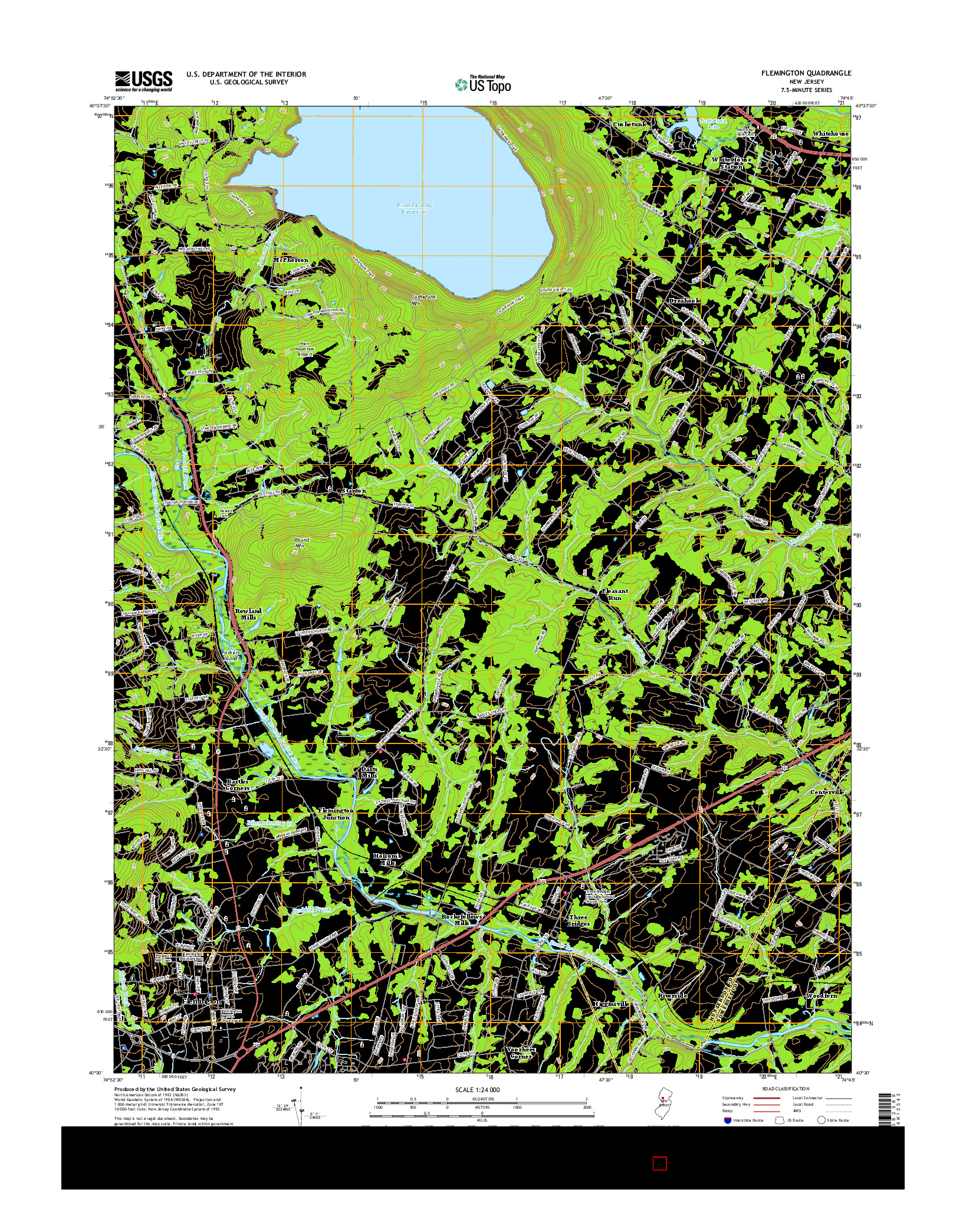 USGS US TOPO 7.5-MINUTE MAP FOR FLEMINGTON, NJ 2016