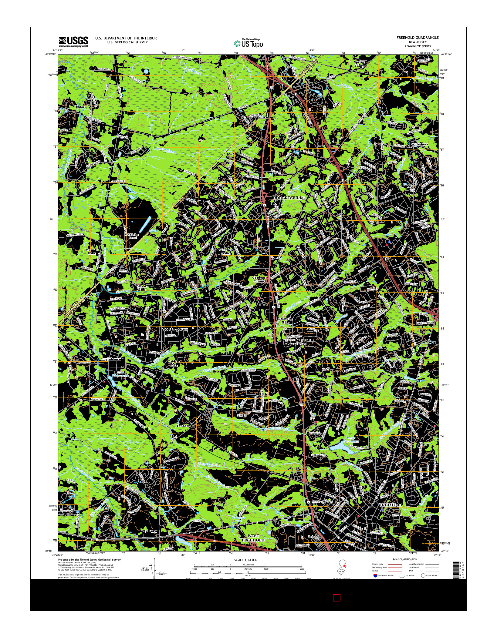 USGS US TOPO 7.5-MINUTE MAP FOR FREEHOLD, NJ 2016