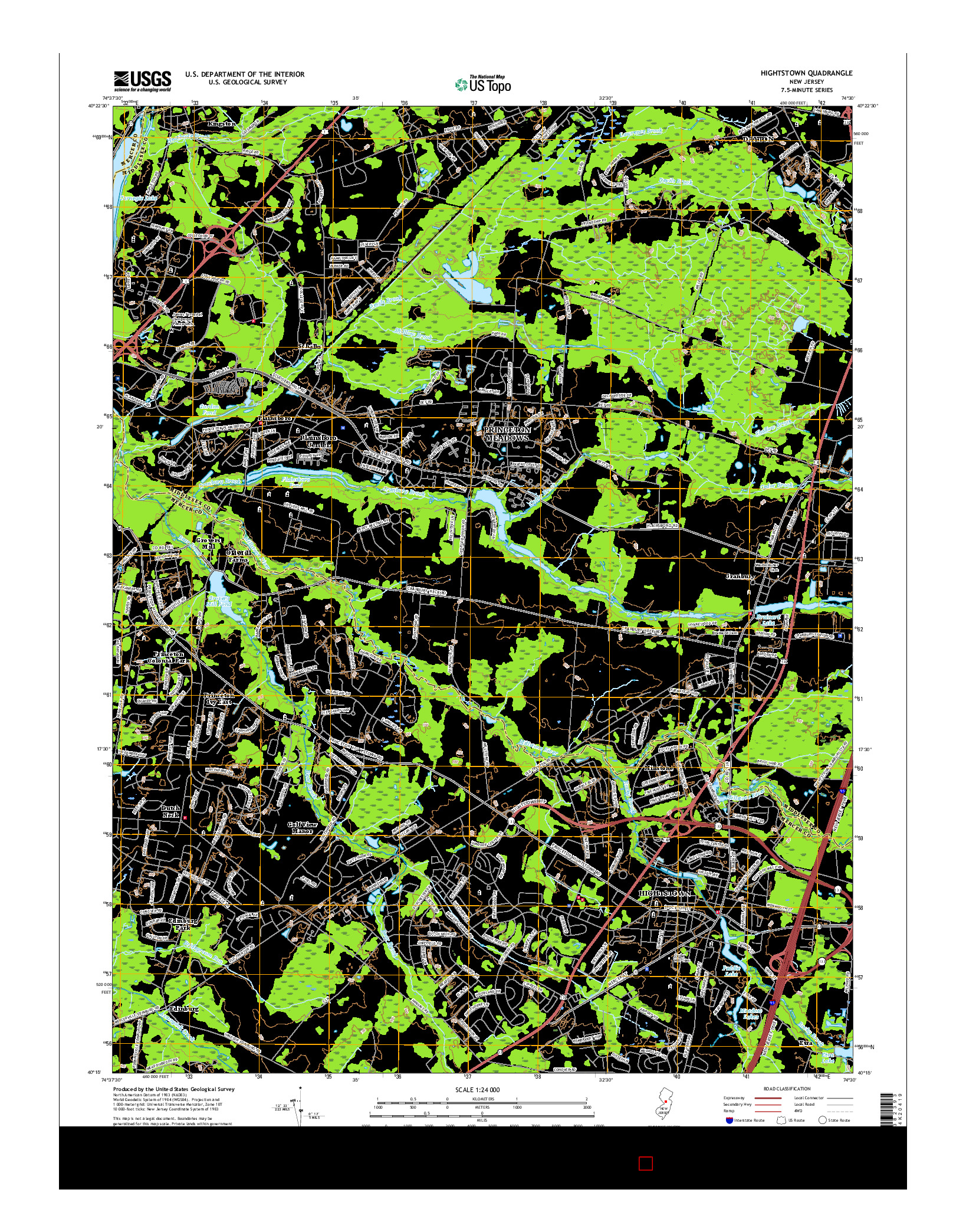 USGS US TOPO 7.5-MINUTE MAP FOR HIGHTSTOWN, NJ 2016