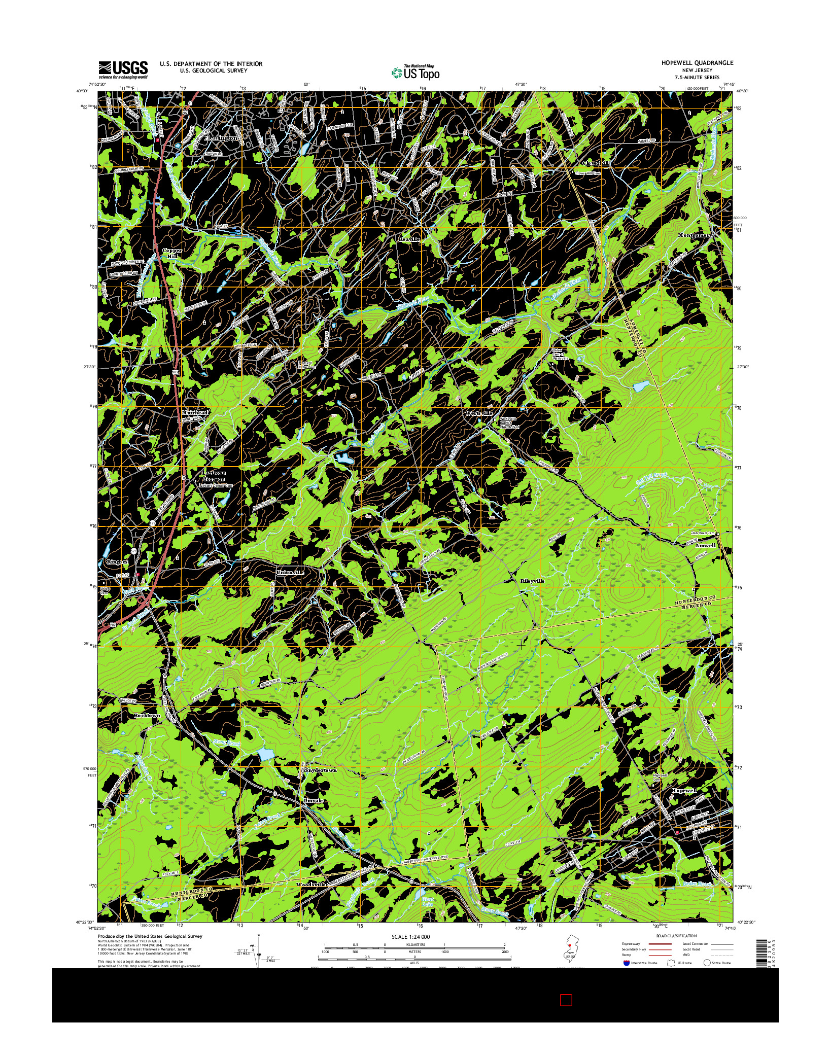 USGS US TOPO 7.5-MINUTE MAP FOR HOPEWELL, NJ 2016
