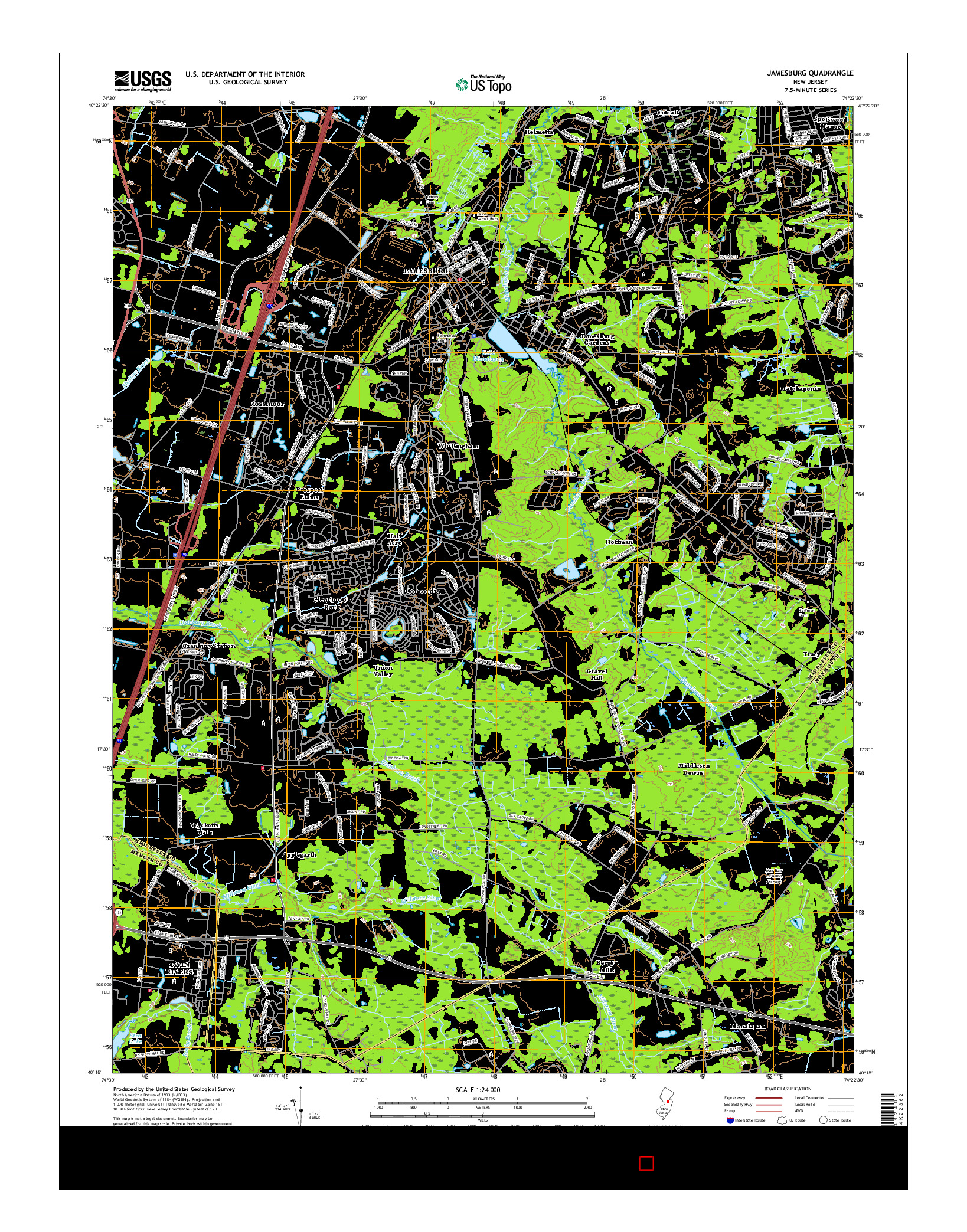 USGS US TOPO 7.5-MINUTE MAP FOR JAMESBURG, NJ 2016