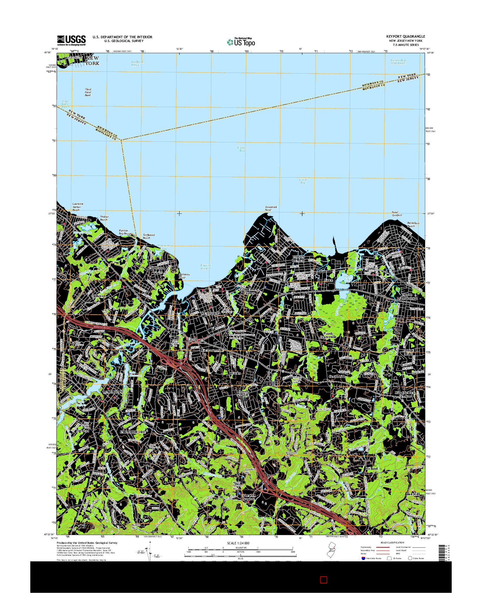 USGS US TOPO 7.5-MINUTE MAP FOR KEYPORT, NJ-NY 2016