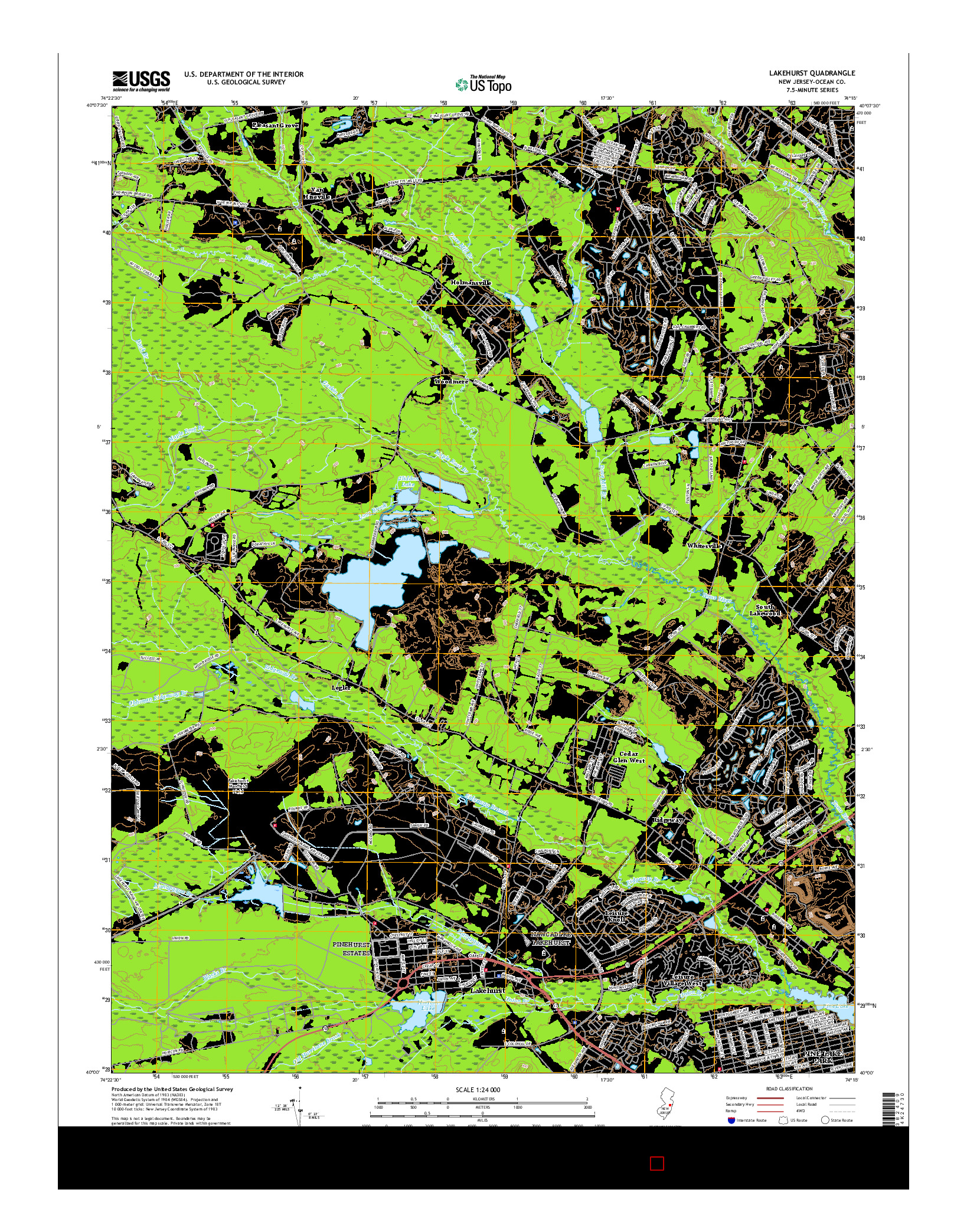 USGS US TOPO 7.5-MINUTE MAP FOR LAKEHURST, NJ 2016