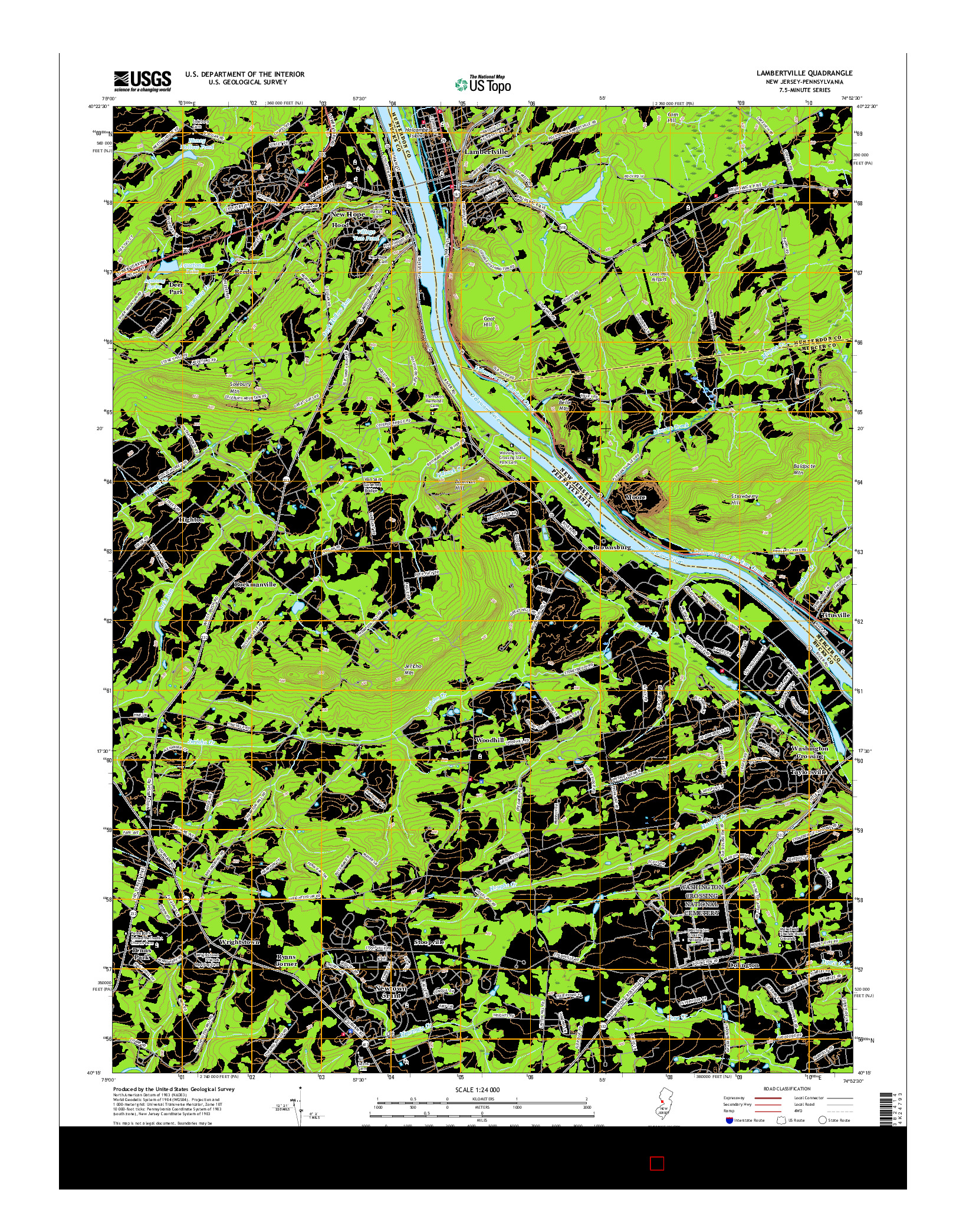 USGS US TOPO 7.5-MINUTE MAP FOR LAMBERTVILLE, NJ-PA 2016