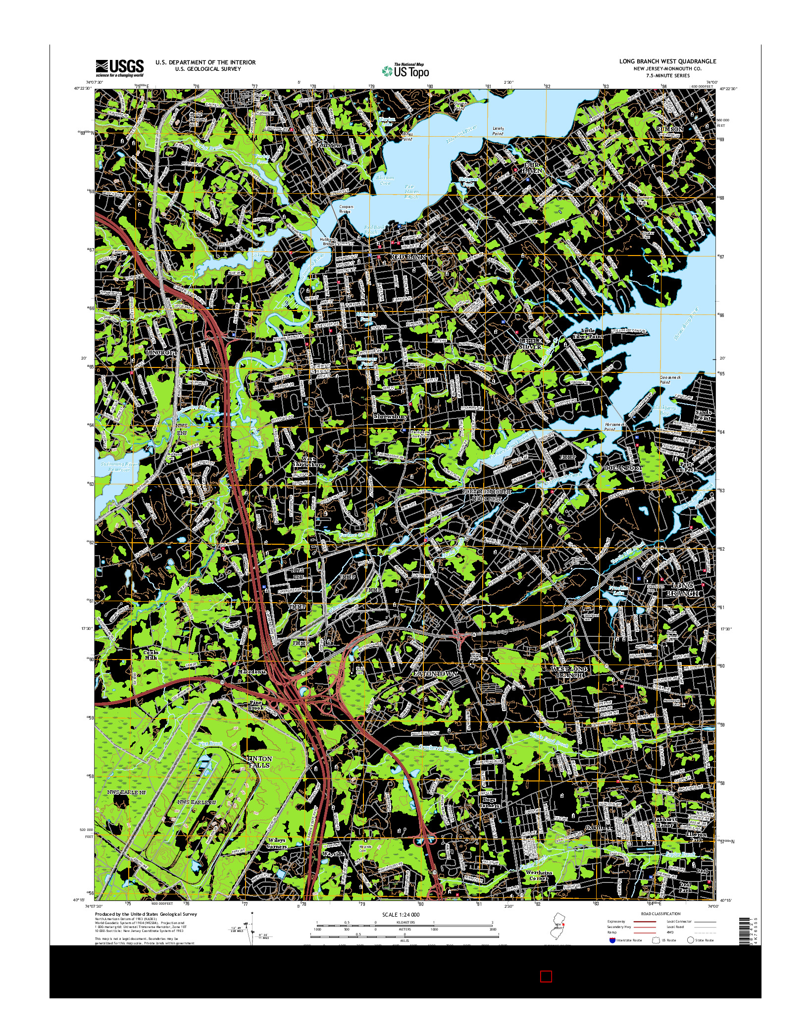 USGS US TOPO 7.5-MINUTE MAP FOR LONG BRANCH WEST, NJ 2016