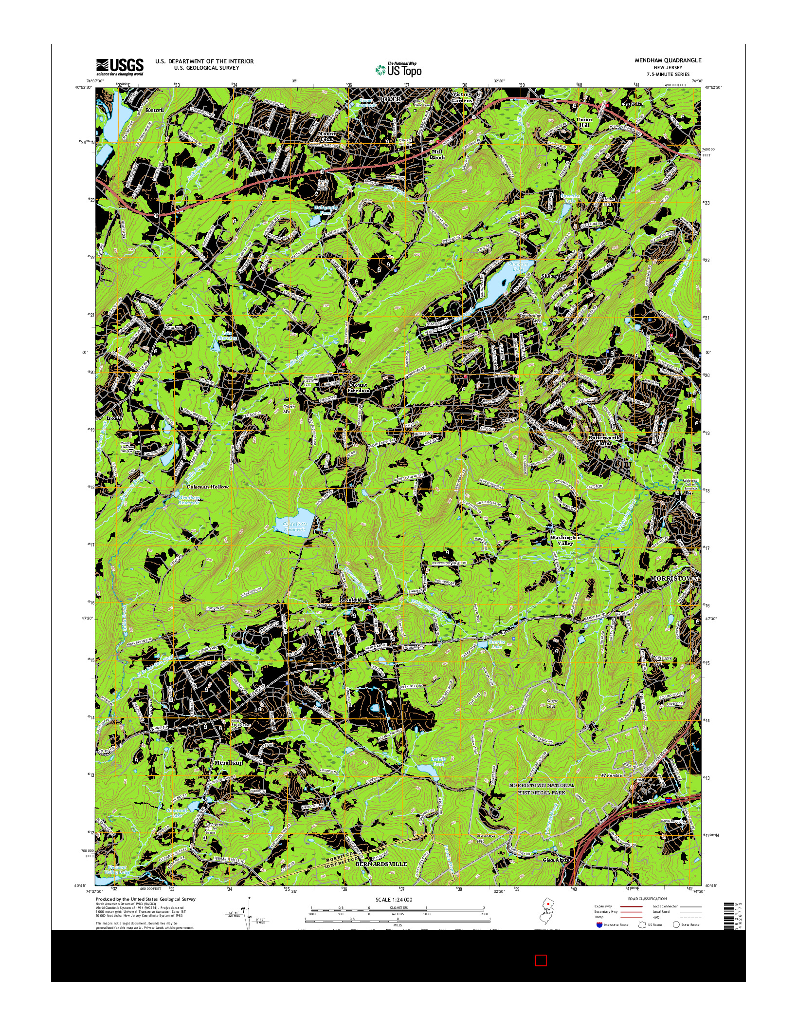 USGS US TOPO 7.5-MINUTE MAP FOR MENDHAM, NJ 2016