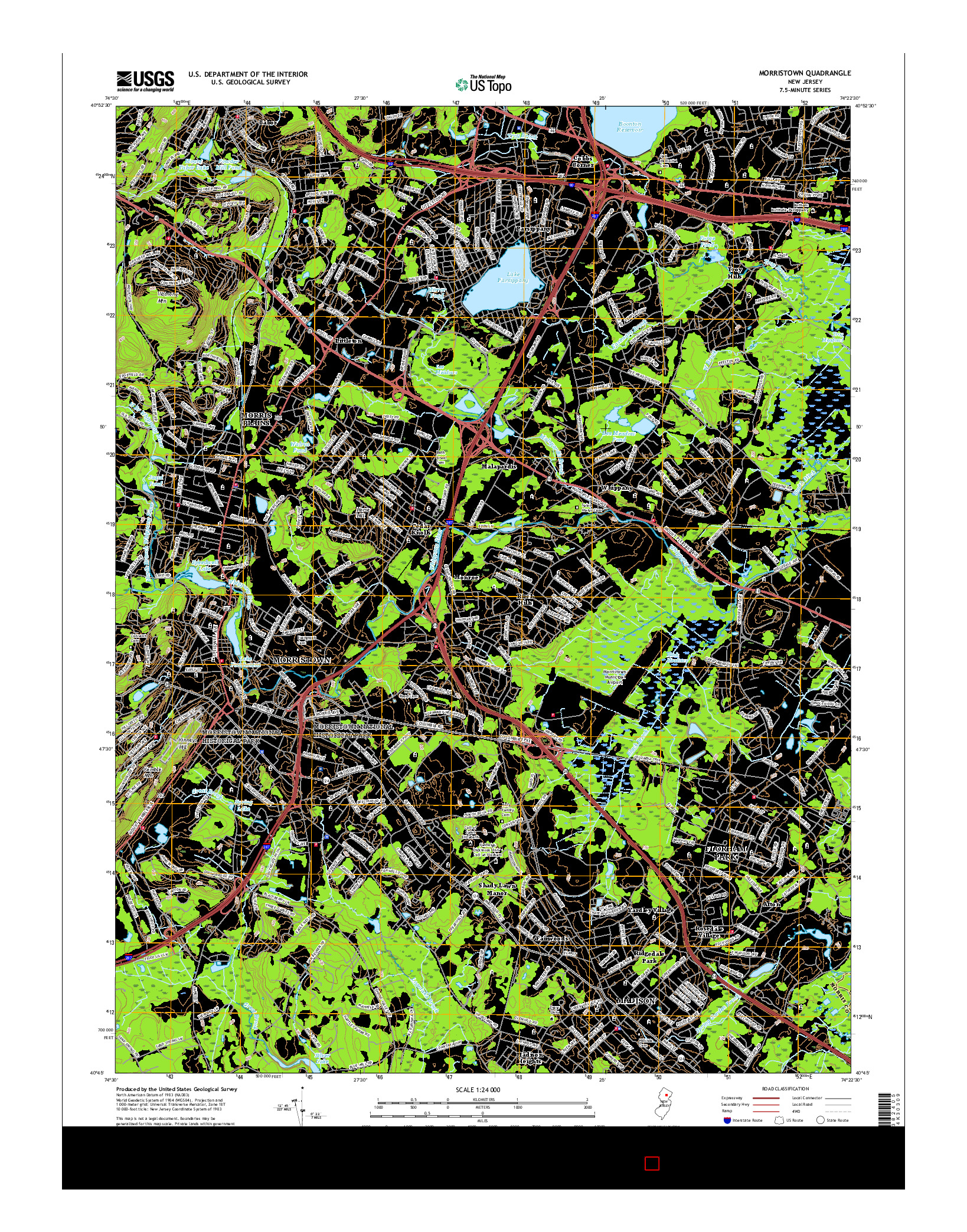 USGS US TOPO 7.5-MINUTE MAP FOR MORRISTOWN, NJ 2016