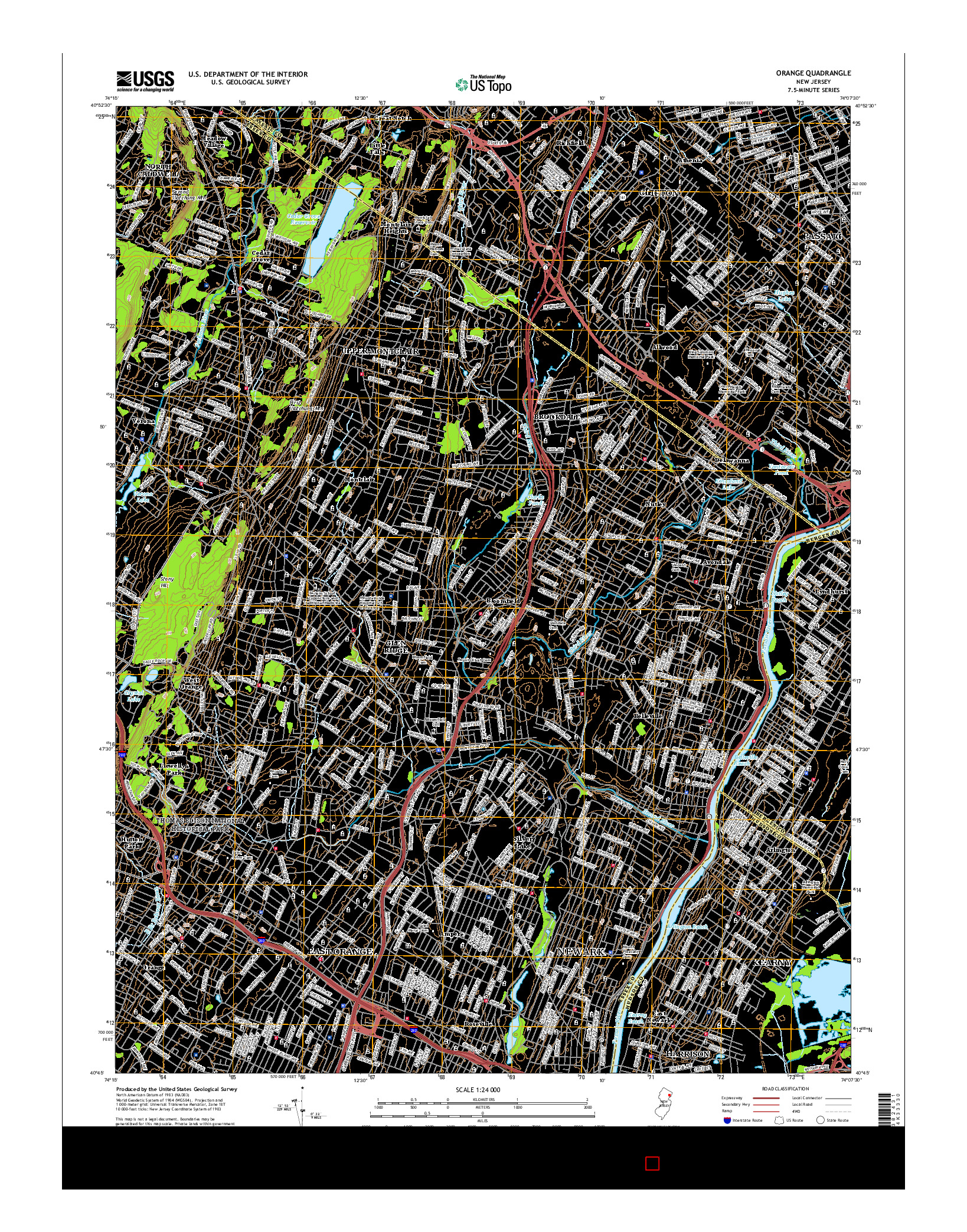 USGS US TOPO 7.5-MINUTE MAP FOR ORANGE, NJ 2016