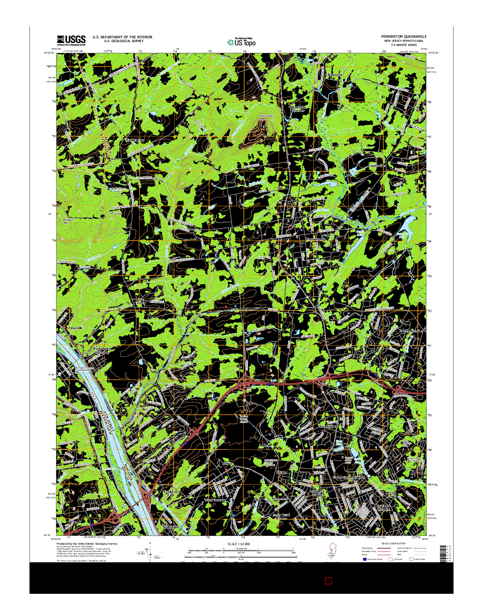 USGS US TOPO 7.5-MINUTE MAP FOR PENNINGTON, NJ-PA 2016