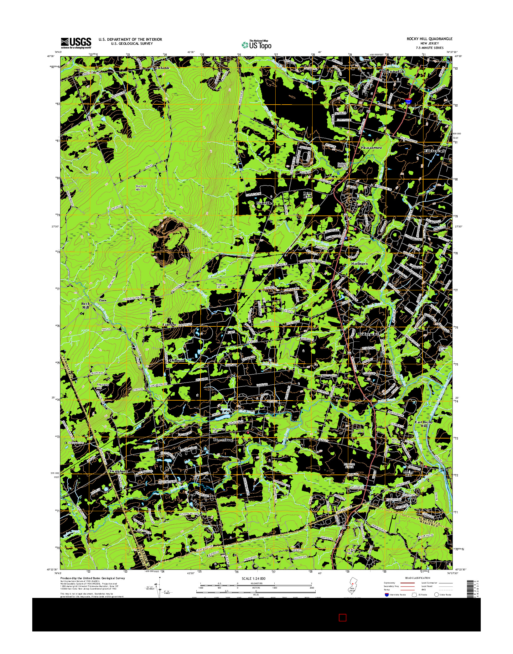 USGS US TOPO 7.5-MINUTE MAP FOR ROCKY HILL, NJ 2016