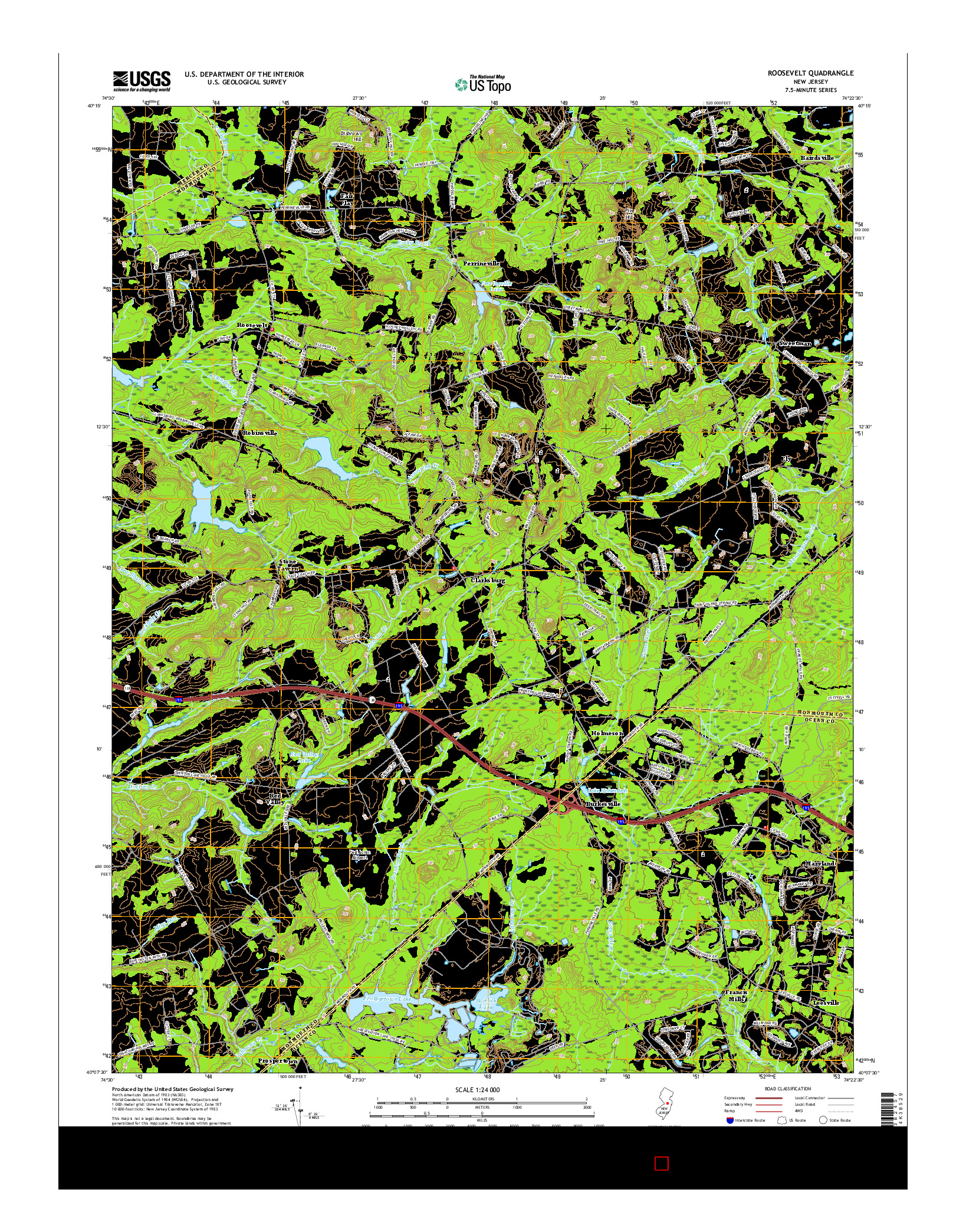 USGS US TOPO 7.5-MINUTE MAP FOR ROOSEVELT, NJ 2016