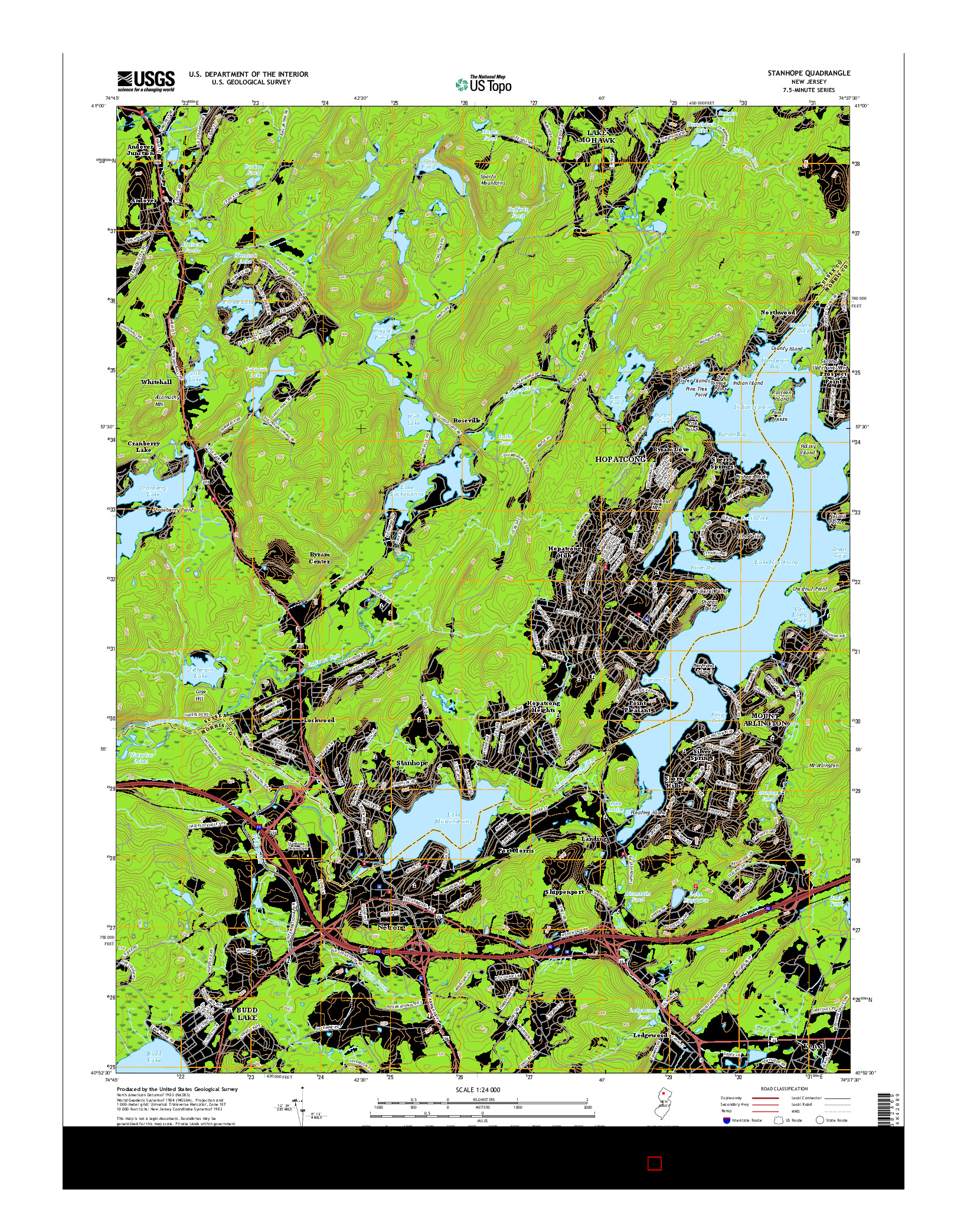 USGS US TOPO 7.5-MINUTE MAP FOR STANHOPE, NJ 2016