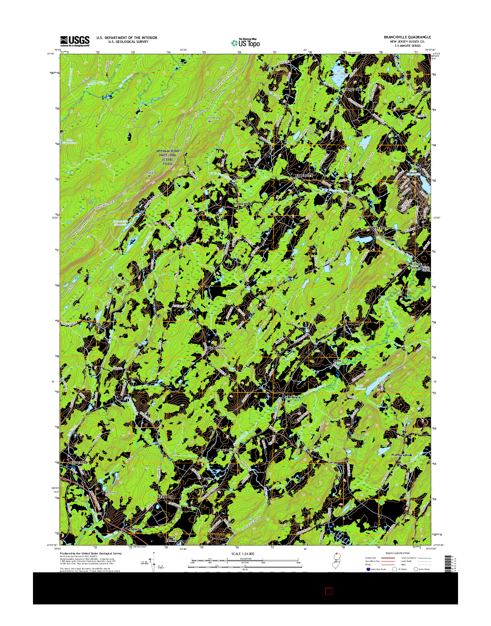USGS US TOPO 7.5-MINUTE MAP FOR BRANCHVILLE, NJ 2016