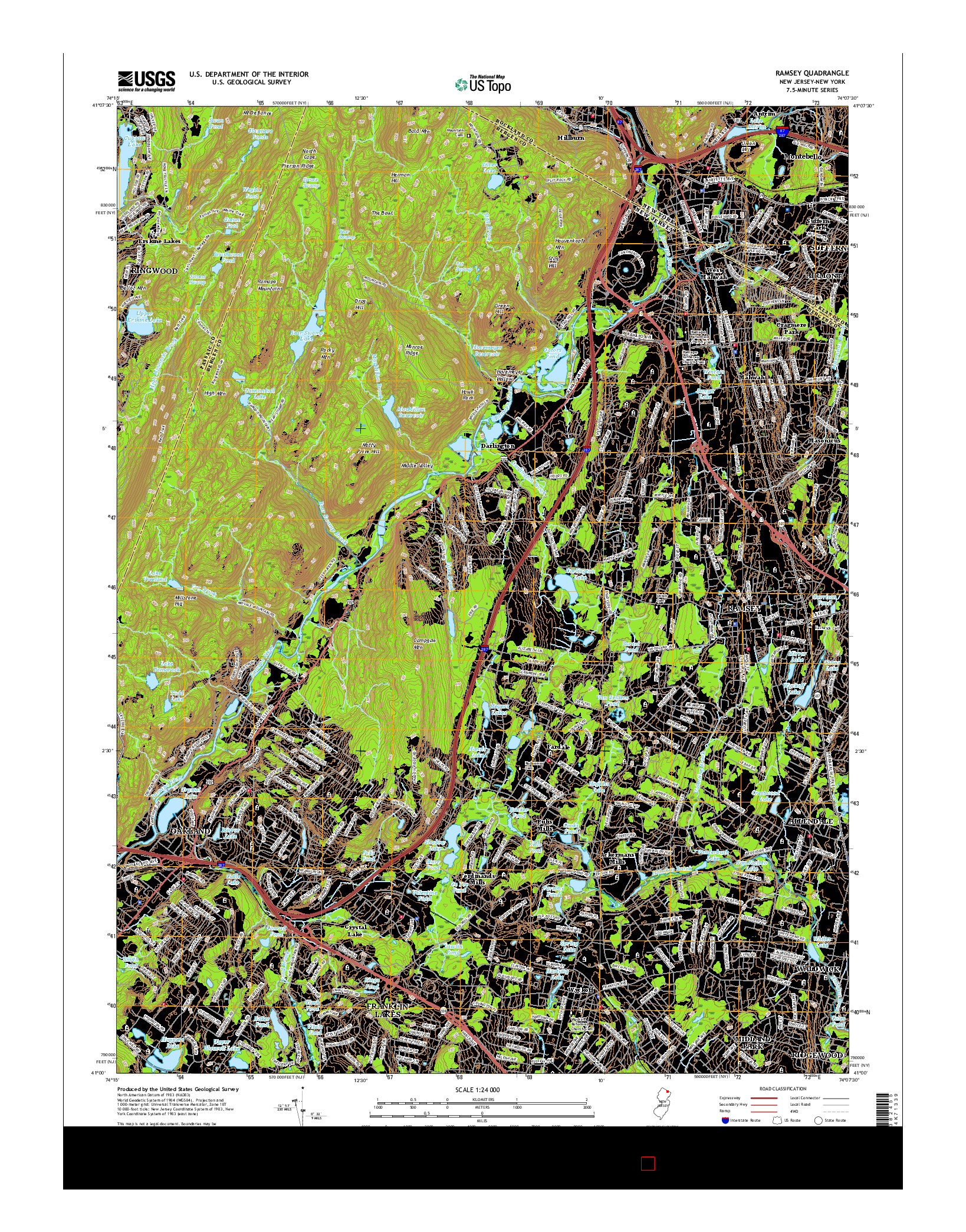 USGS US TOPO 7.5-MINUTE MAP FOR RAMSEY, NJ-NY 2016