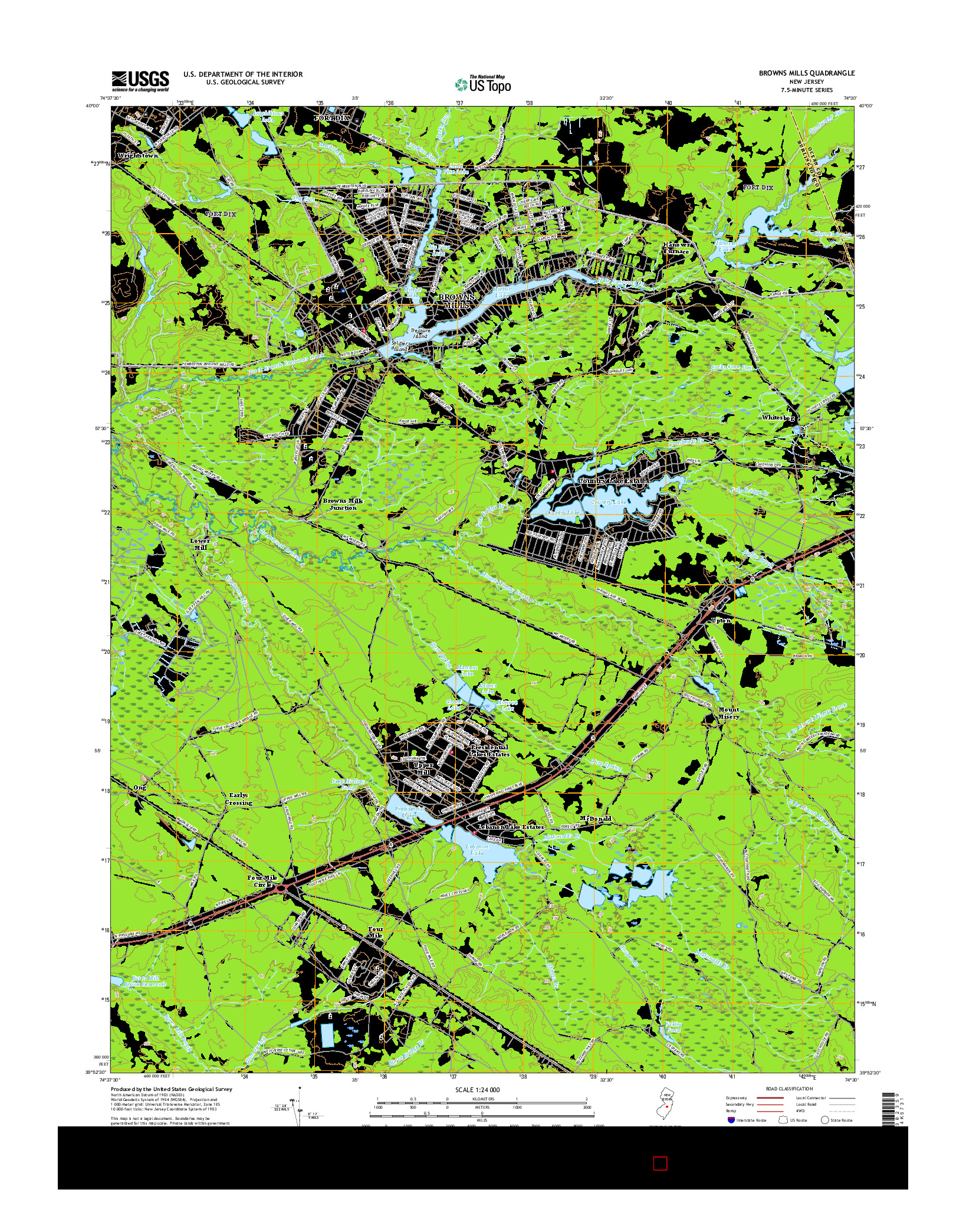 USGS US TOPO 7.5-MINUTE MAP FOR BROWNS MILLS, NJ 2016