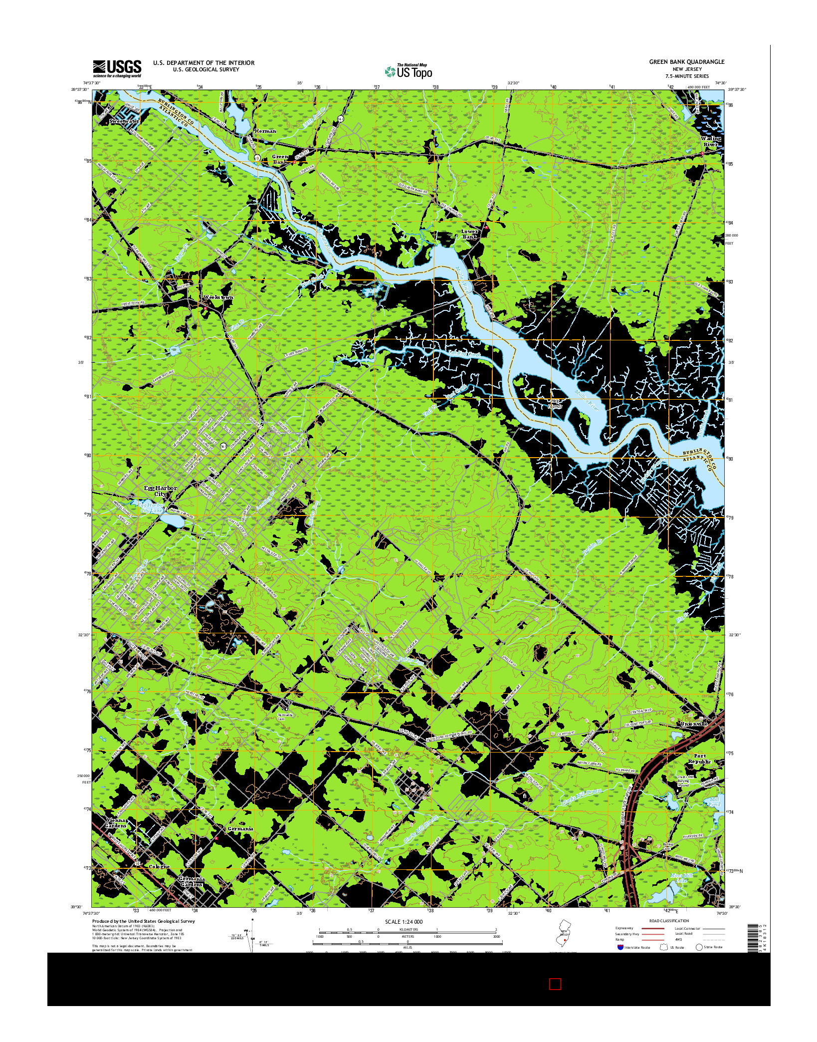 USGS US TOPO 7.5-MINUTE MAP FOR GREEN BANK, NJ 2016