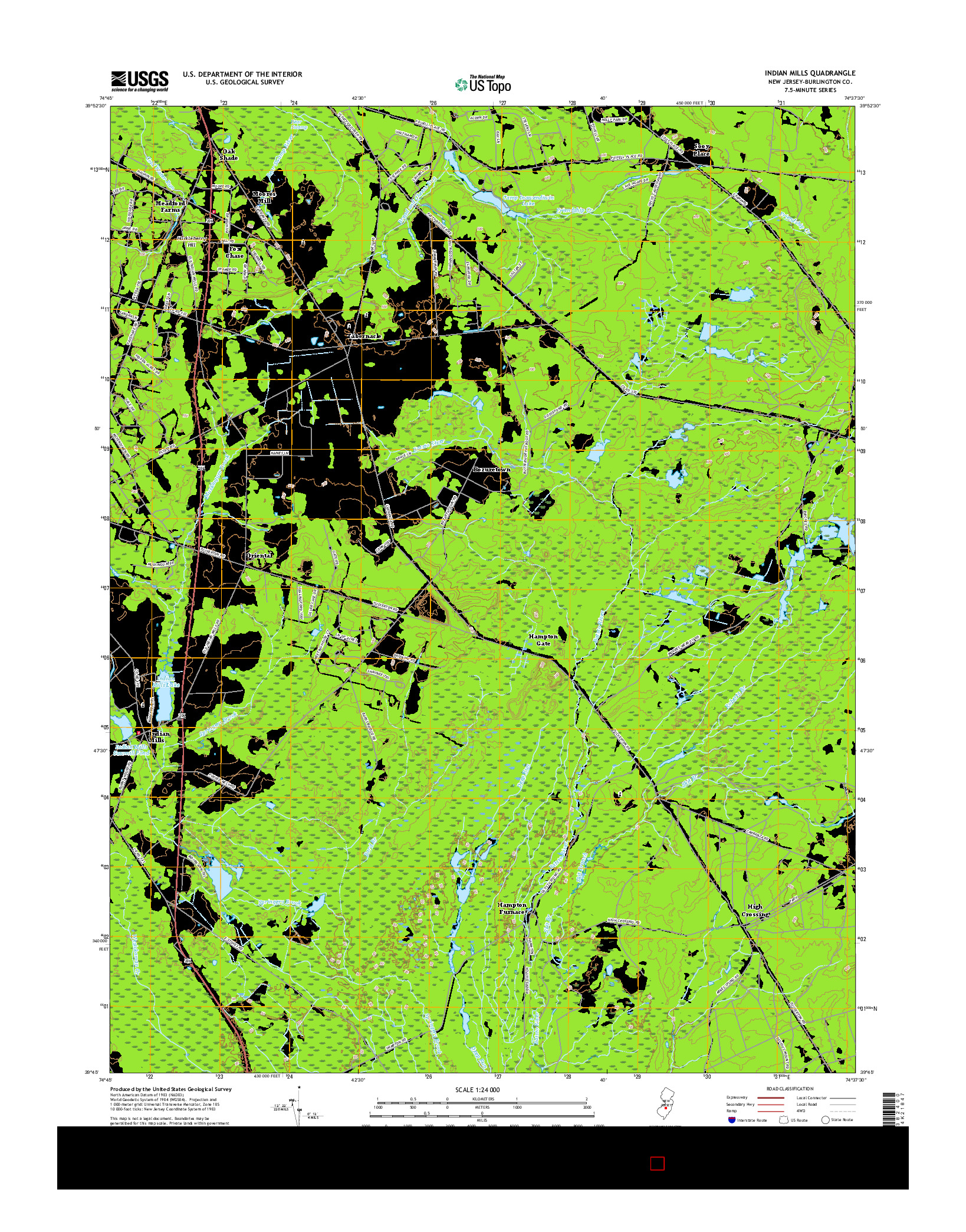 USGS US TOPO 7.5-MINUTE MAP FOR INDIAN MILLS, NJ 2016