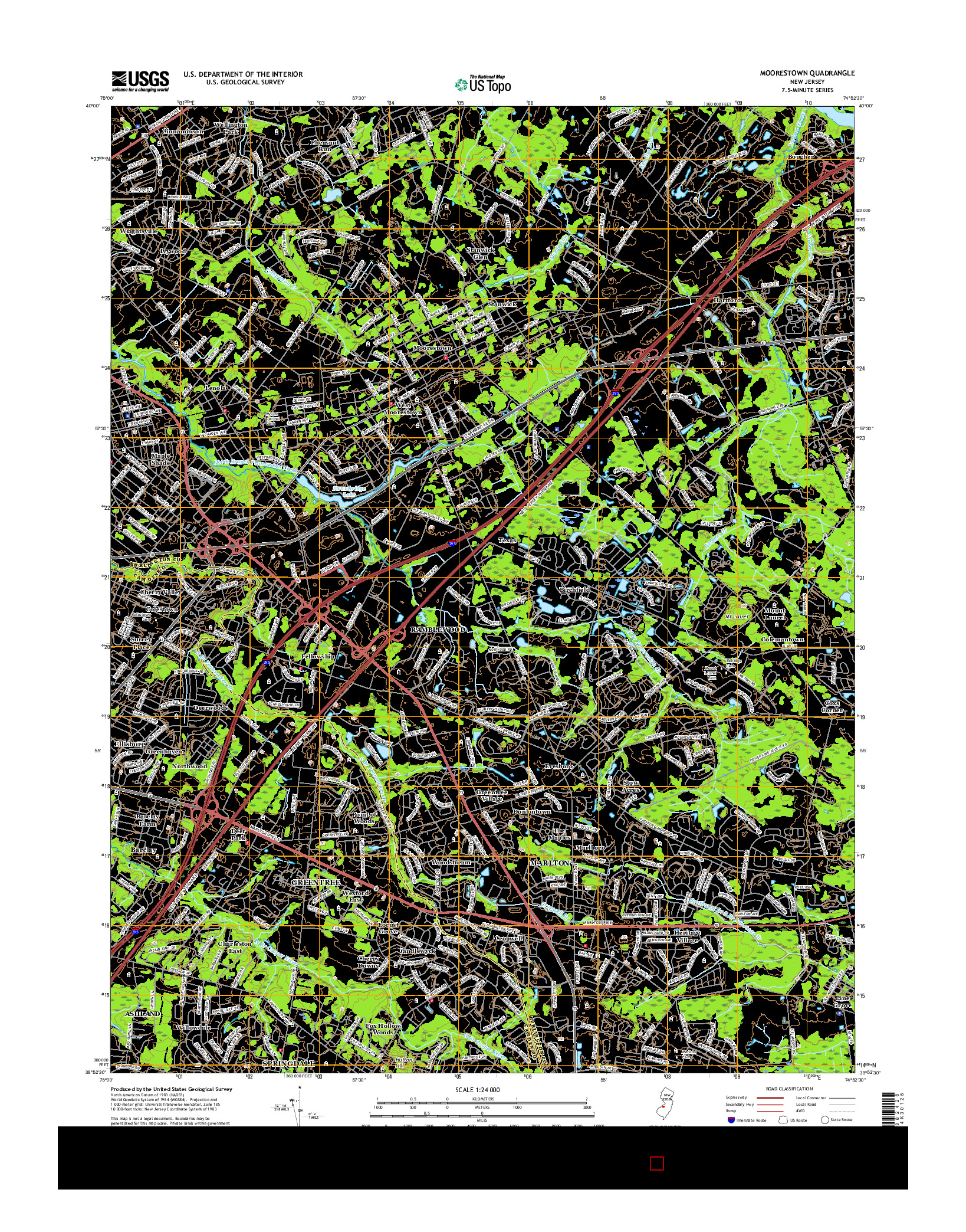 USGS US TOPO 7.5-MINUTE MAP FOR MOORESTOWN, NJ 2016