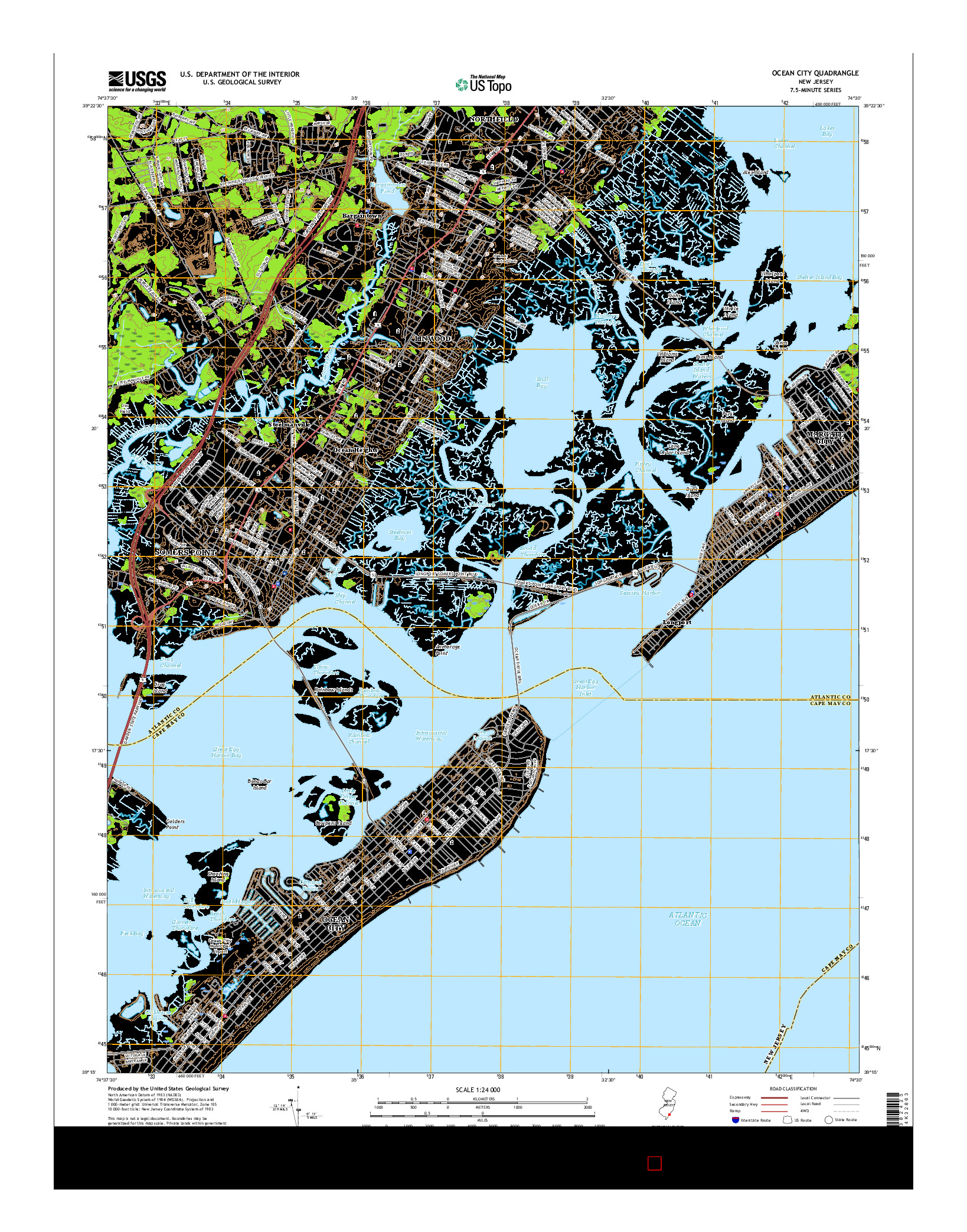 USGS US TOPO 7.5-MINUTE MAP FOR OCEAN CITY, NJ 2016