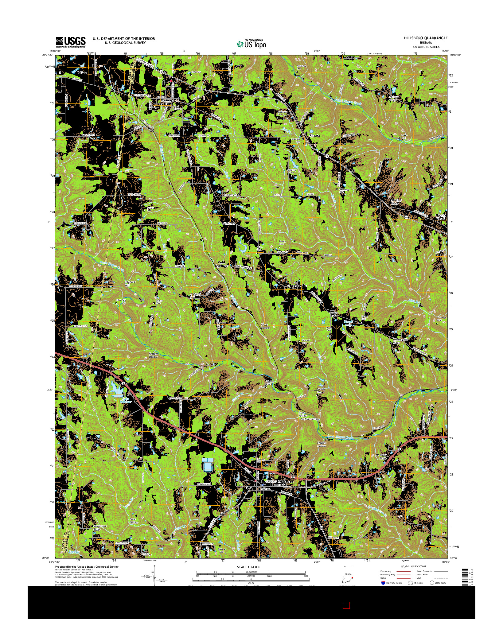 USGS US TOPO 7.5-MINUTE MAP FOR DILLSBORO, IN 2016