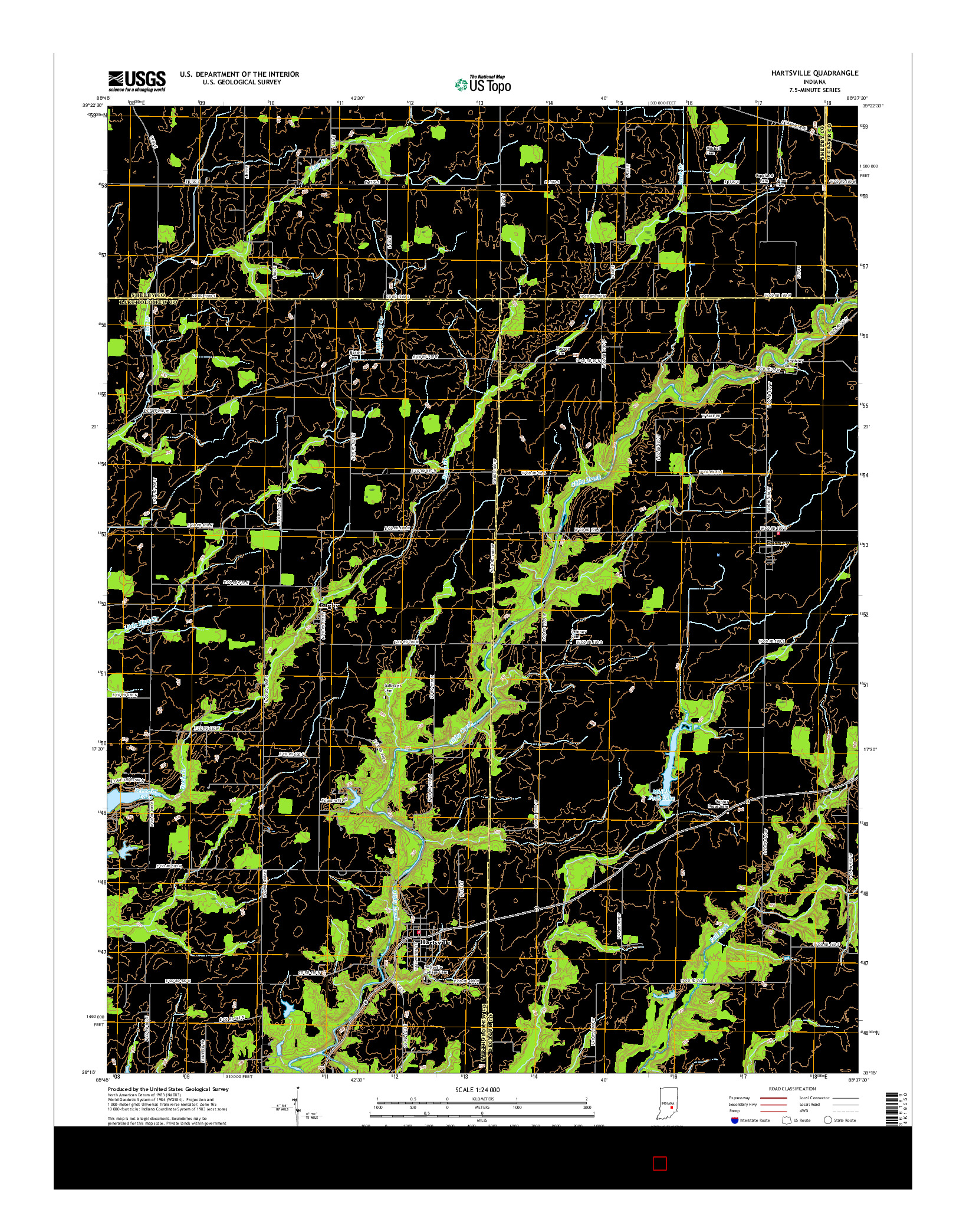 USGS US TOPO 7.5-MINUTE MAP FOR HARTSVILLE, IN 2016