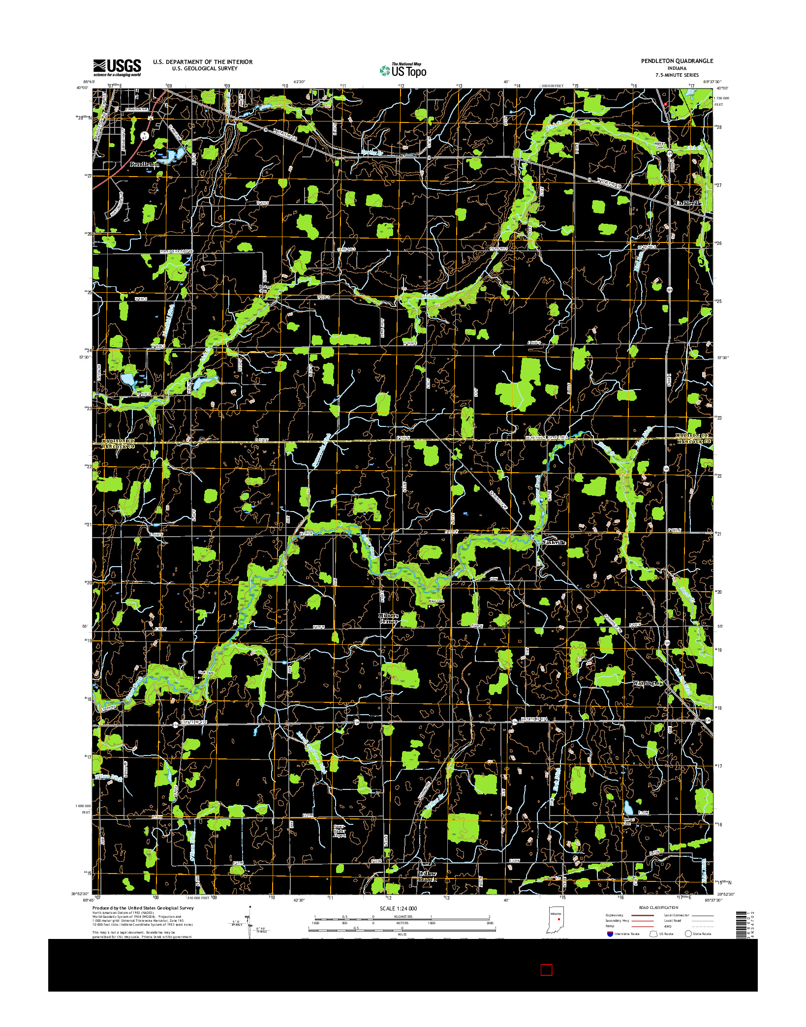 USGS US TOPO 7.5-MINUTE MAP FOR PENDLETON, IN 2016