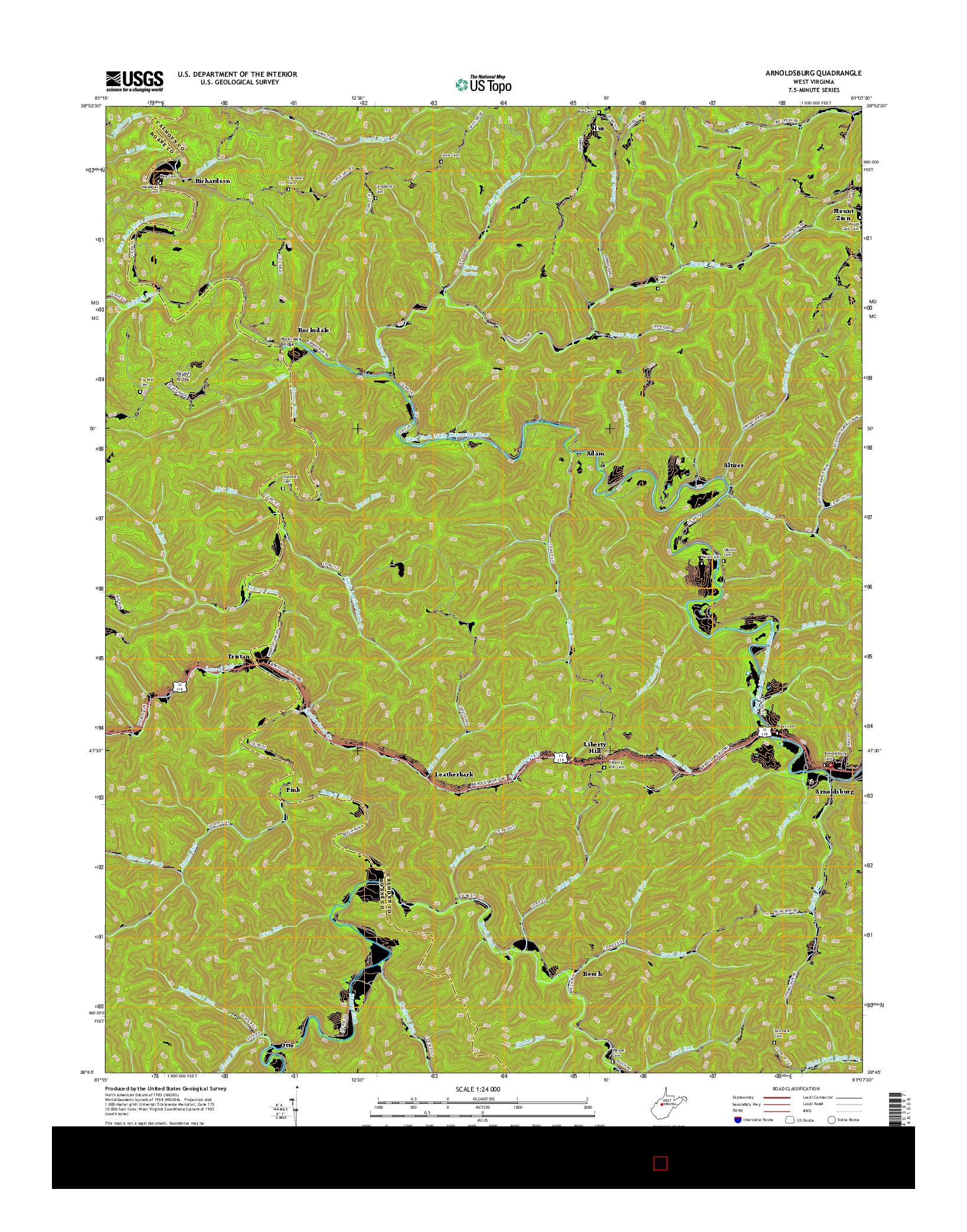 USGS US TOPO 7.5-MINUTE MAP FOR ARNOLDSBURG, WV 2016