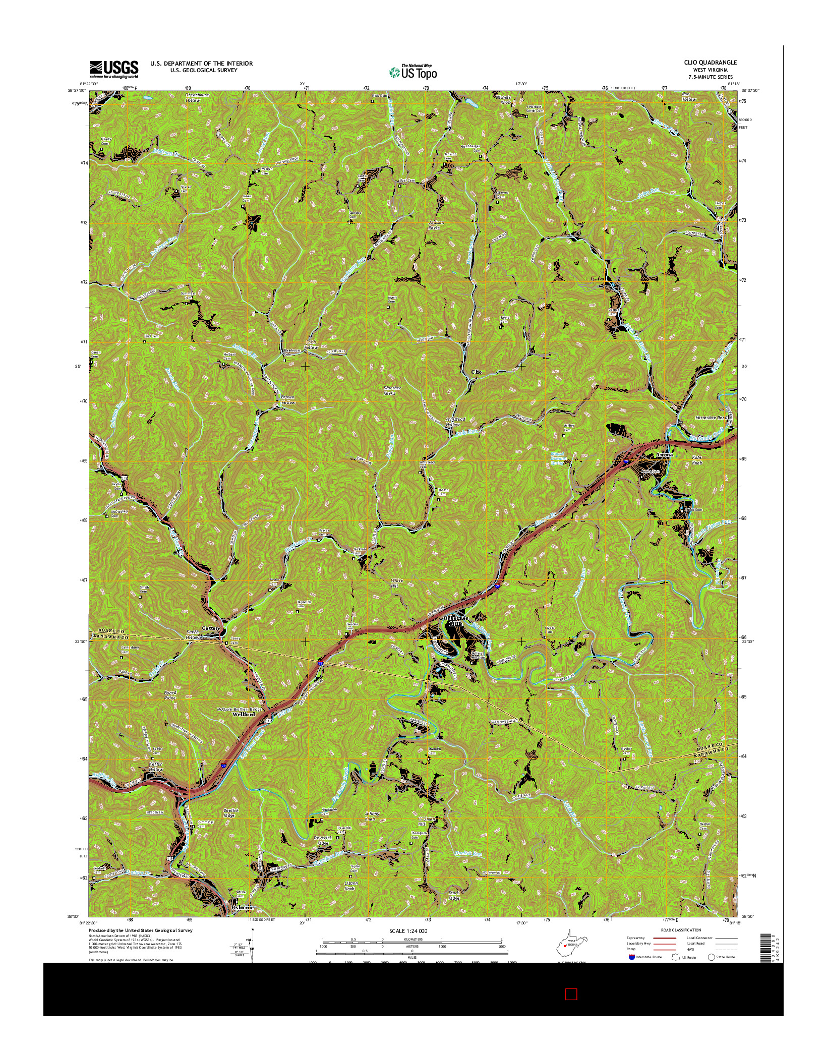 USGS US TOPO 7.5-MINUTE MAP FOR CLIO, WV 2016