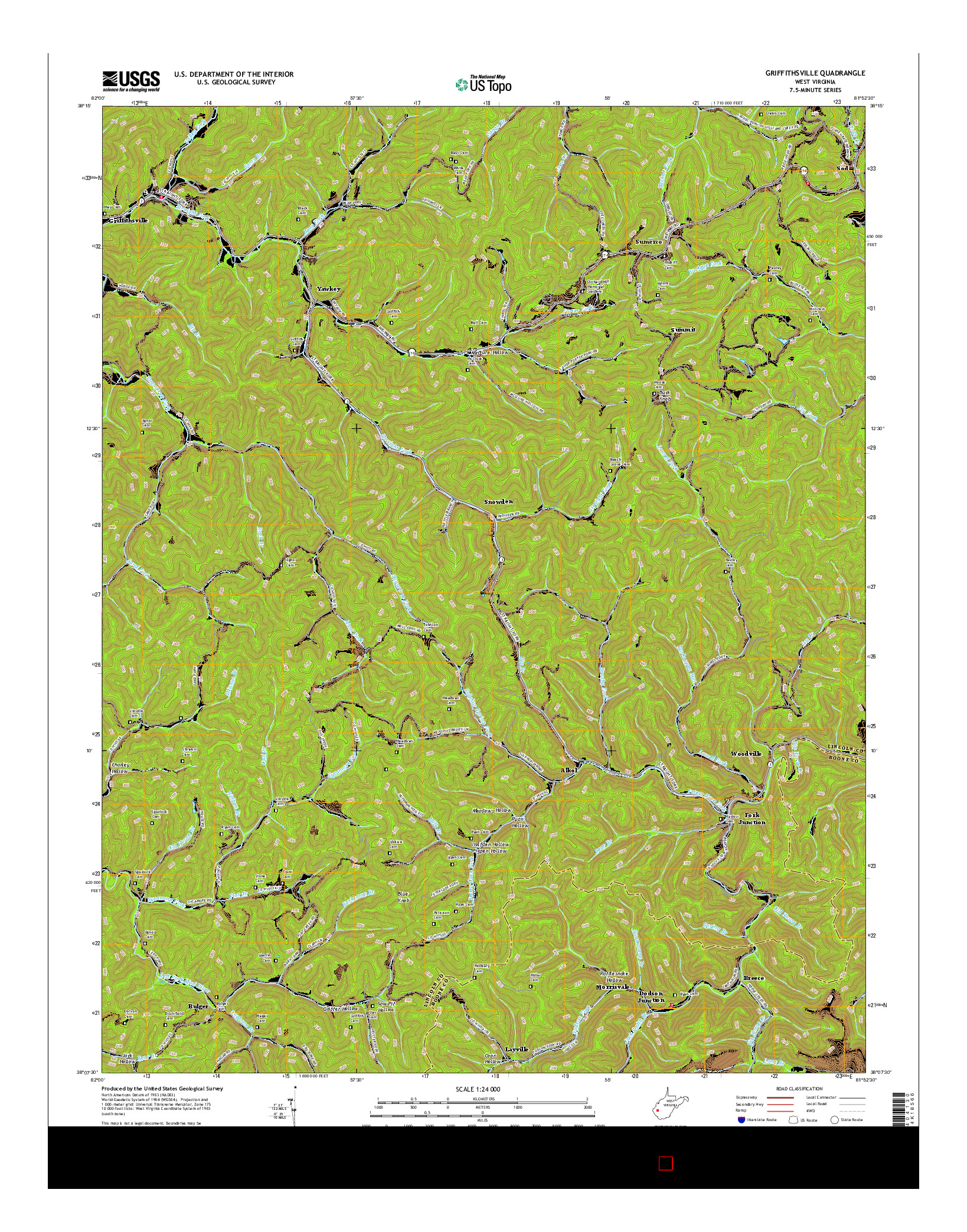 USGS US TOPO 7.5-MINUTE MAP FOR GRIFFITHSVILLE, WV 2016