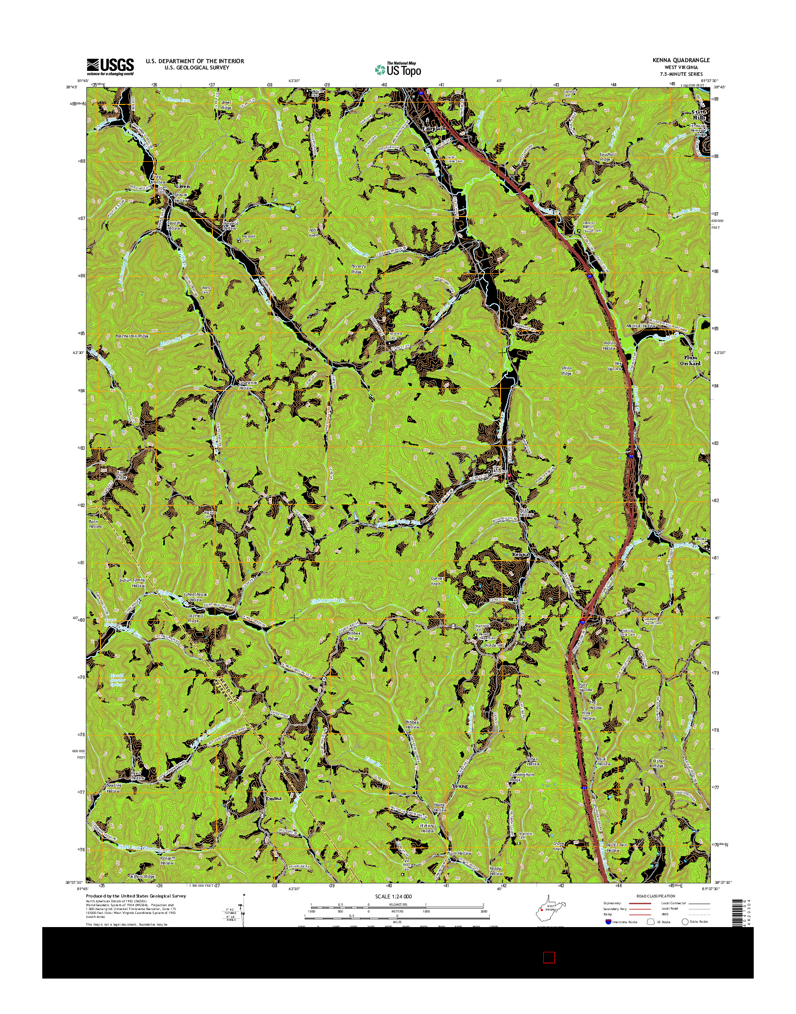 USGS US TOPO 7.5-MINUTE MAP FOR KENNA, WV 2016