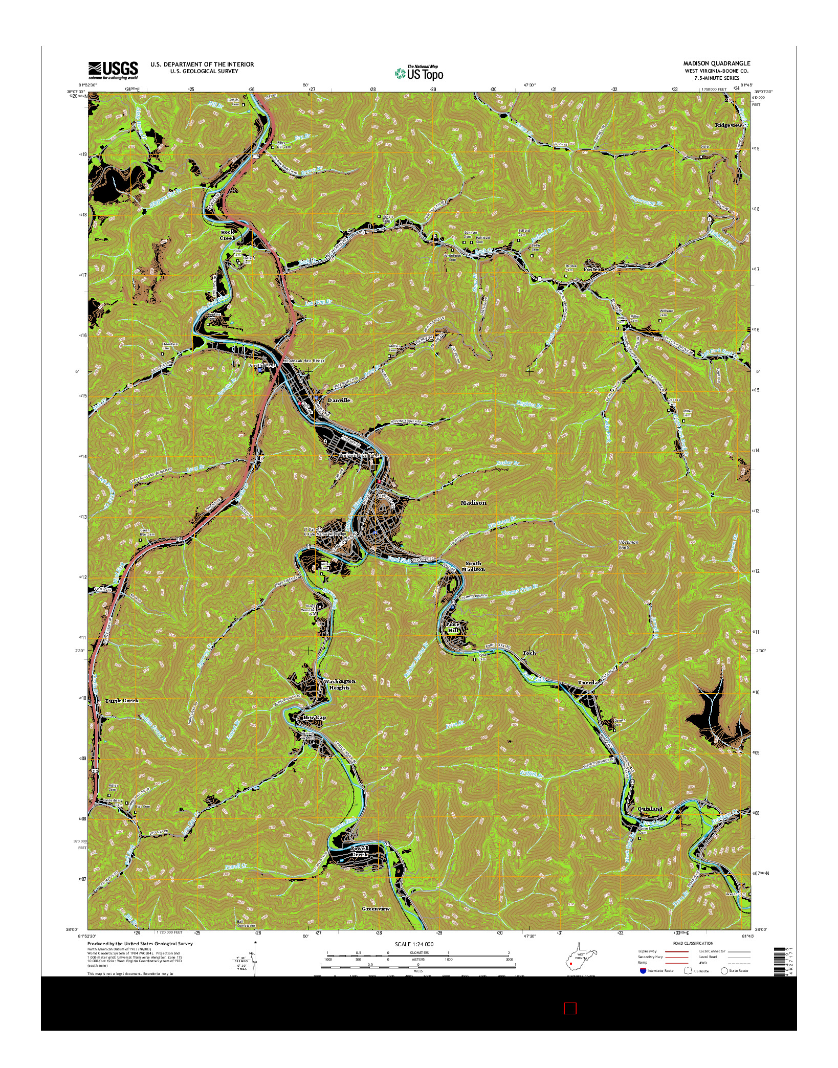 USGS US TOPO 7.5-MINUTE MAP FOR MADISON, WV 2016