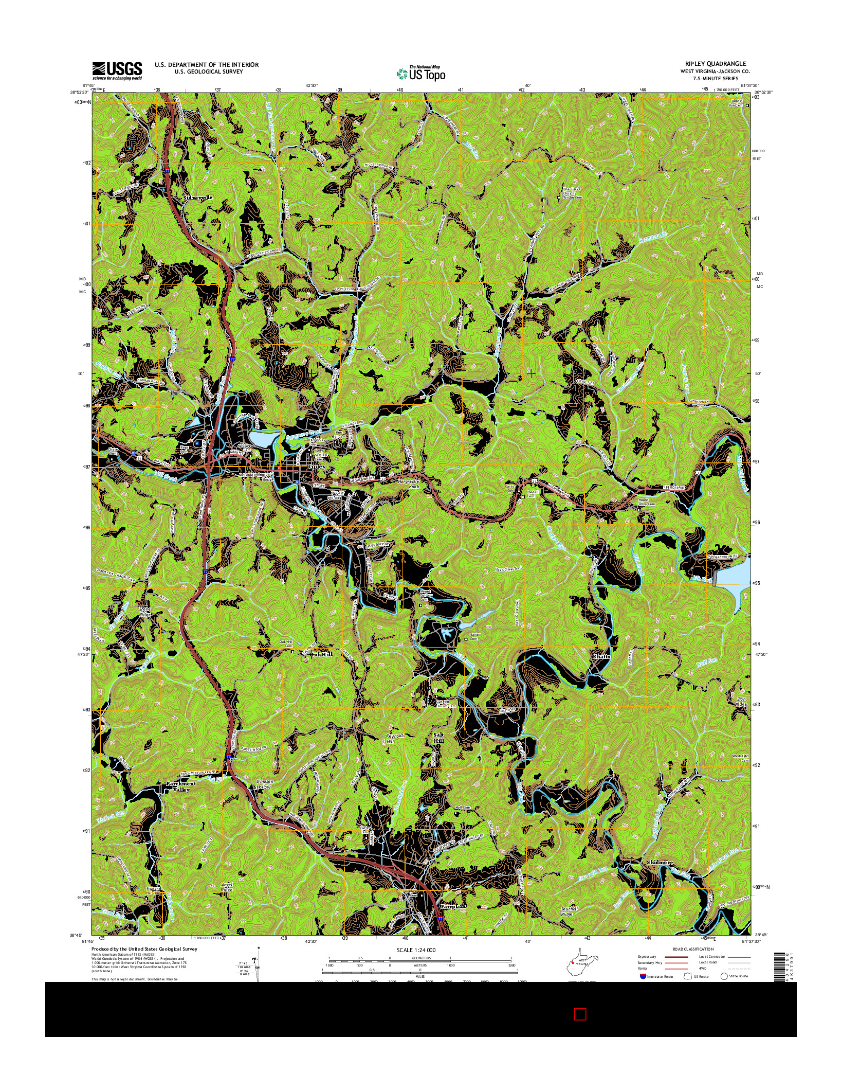 USGS US TOPO 7.5-MINUTE MAP FOR RIPLEY, WV 2016