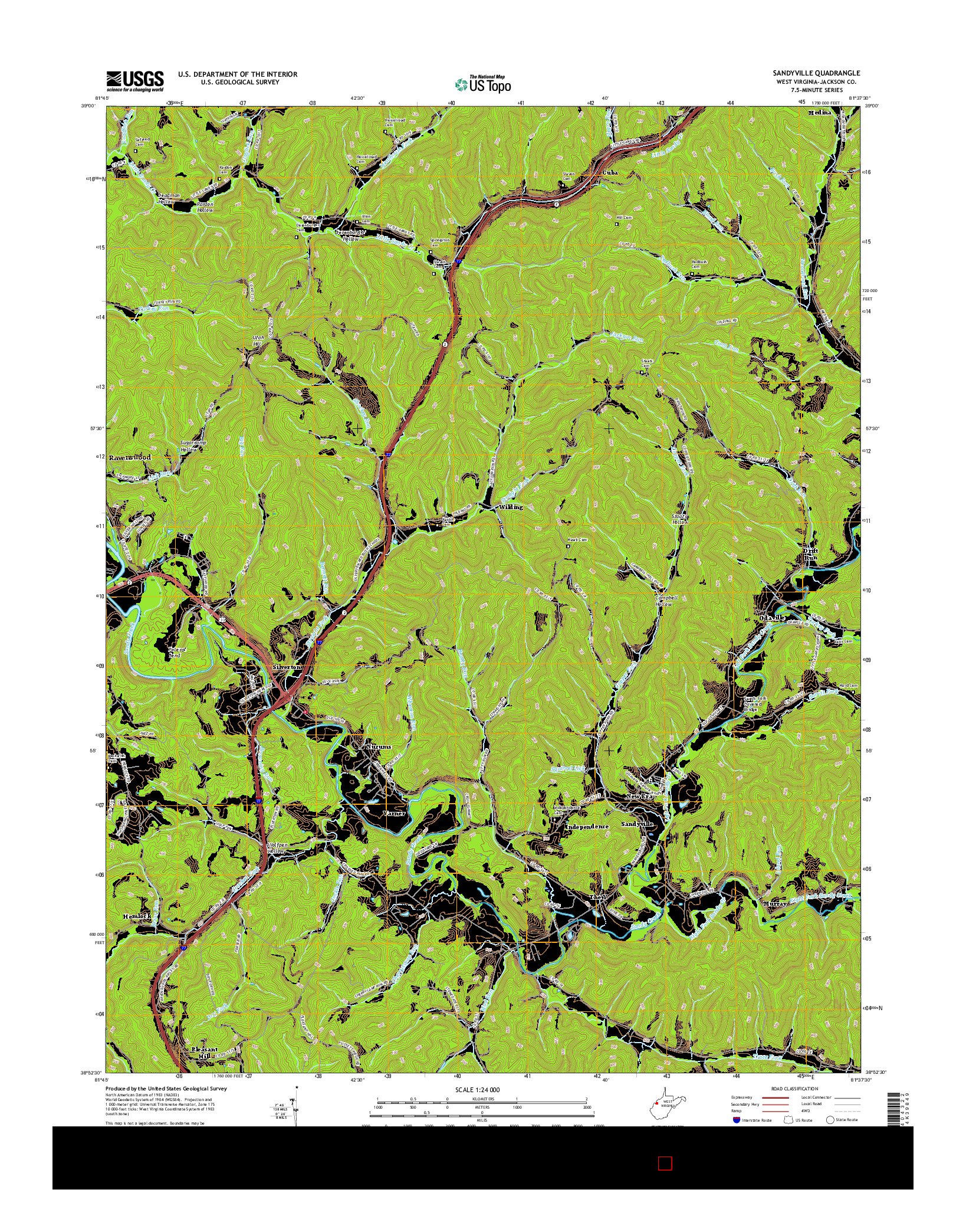 USGS US TOPO 7.5-MINUTE MAP FOR SANDYVILLE, WV 2016