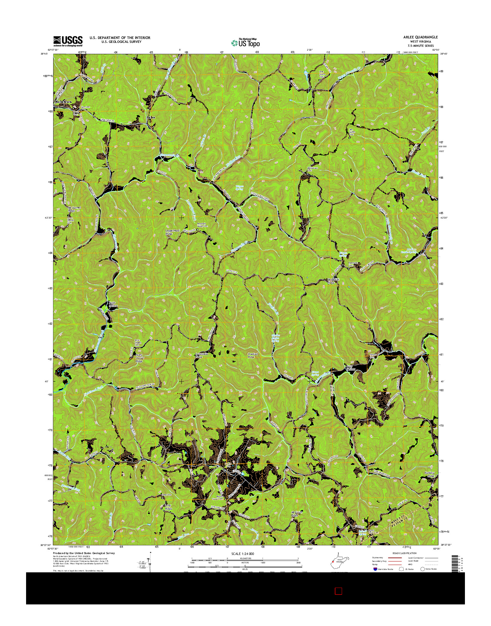 USGS US TOPO 7.5-MINUTE MAP FOR ARLEE, WV 2016