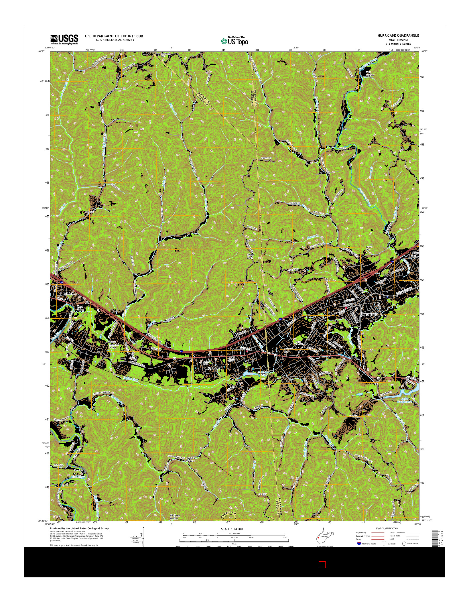 USGS US TOPO 7.5-MINUTE MAP FOR HURRICANE, WV 2016