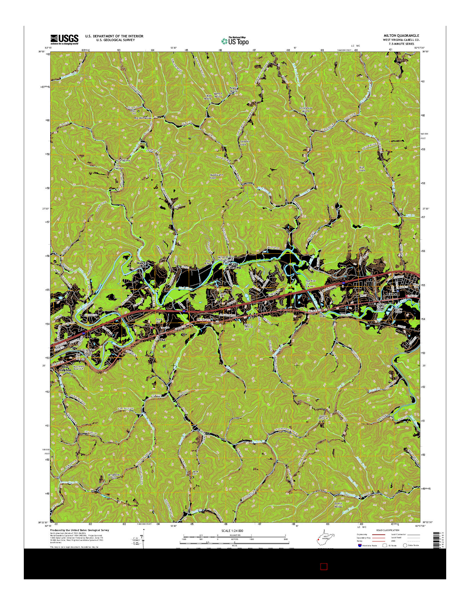 USGS US TOPO 7.5-MINUTE MAP FOR MILTON, WV 2016